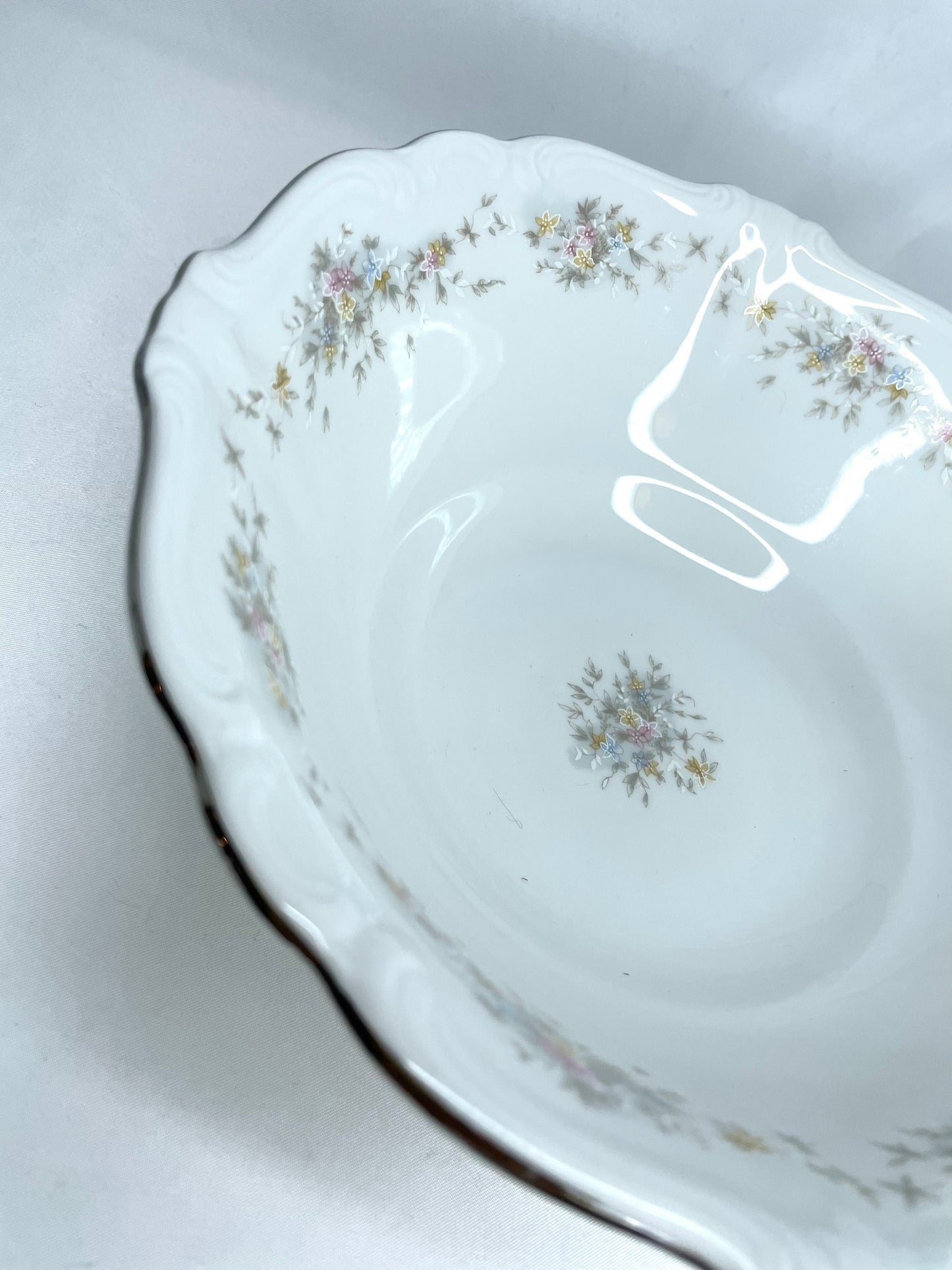Johann Haviland Flower Splendor Bavaria Germany Platinum Rimmed Serving Bowl