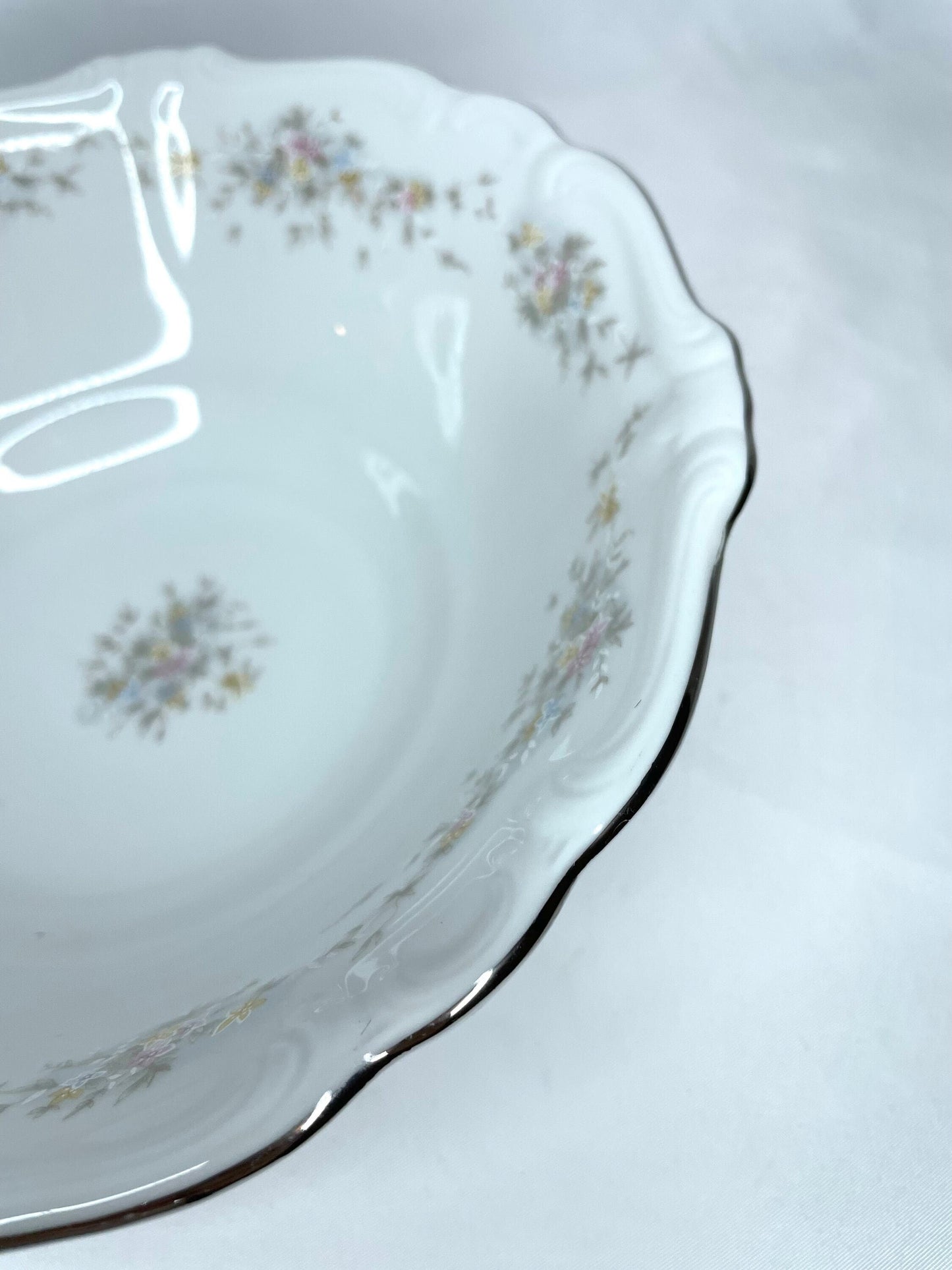 Johann Haviland Flower Splendor Bavaria Germany Platinum Rimmed Serving Bowl