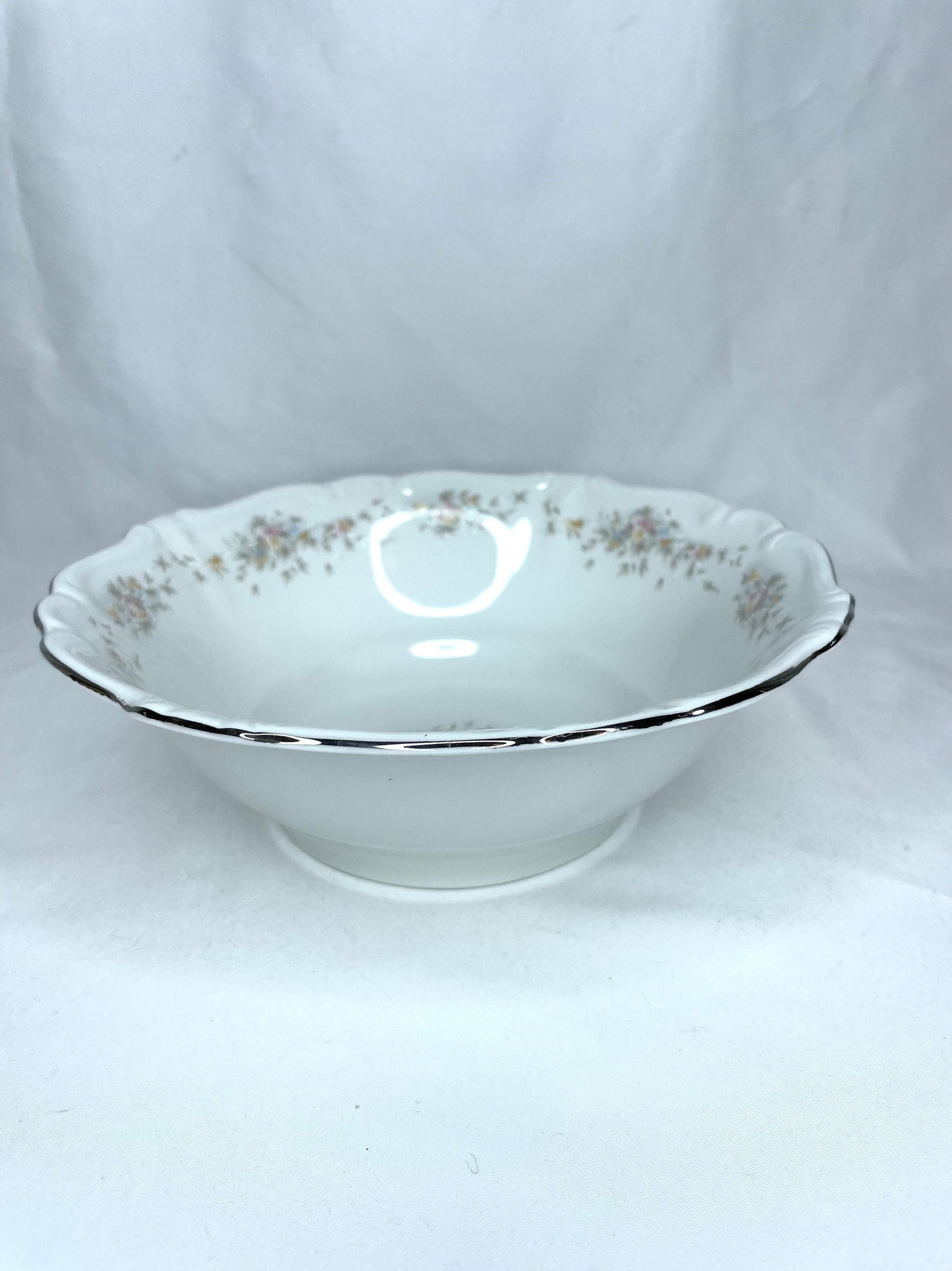 Johann Haviland Flower Splendor Bavaria Germany Platinum Rimmed Serving Bowl