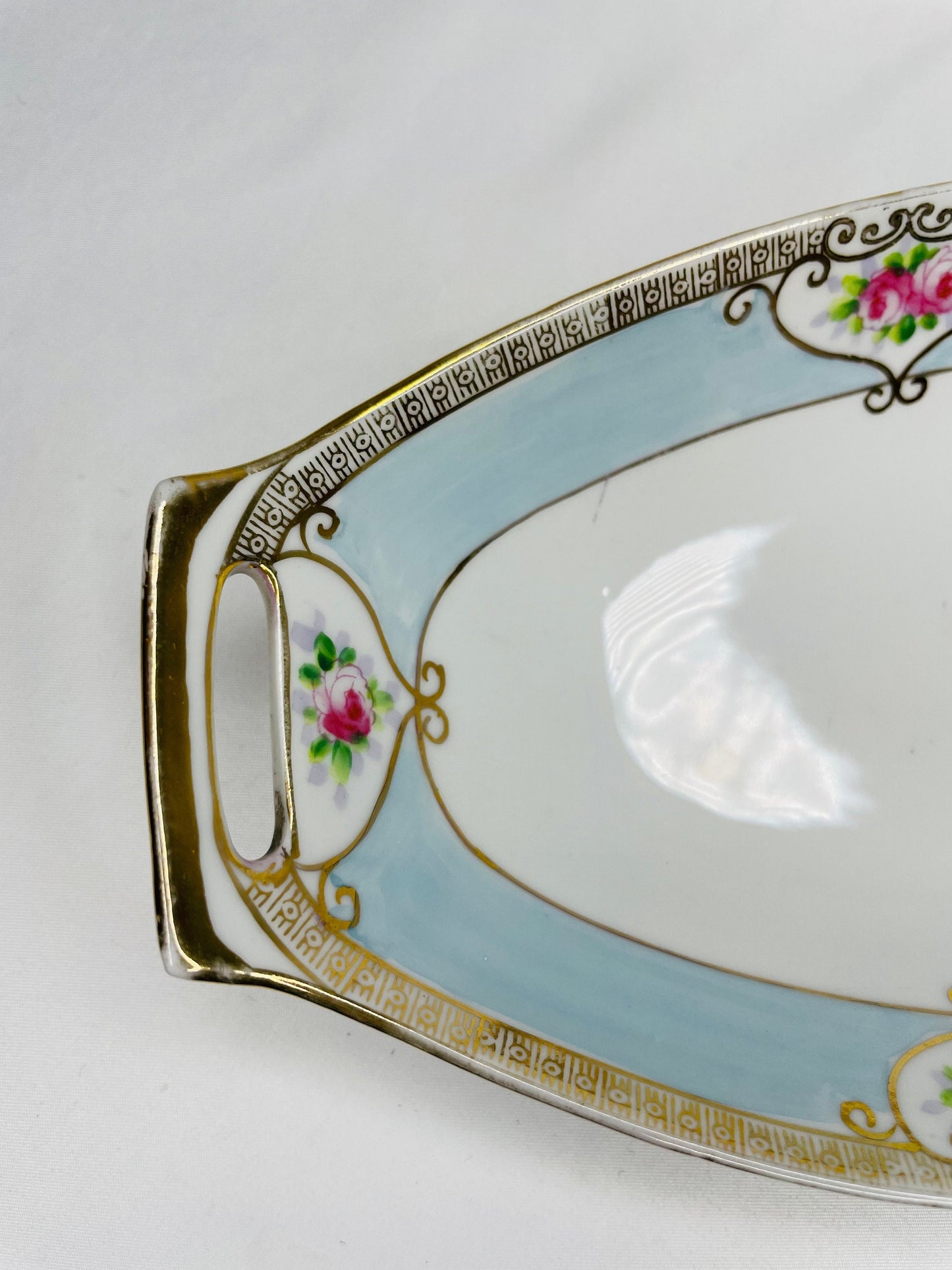 Nippon Hand Painted Oval Bread Serving Tray/Celery Dish with 4 Dipping Trays