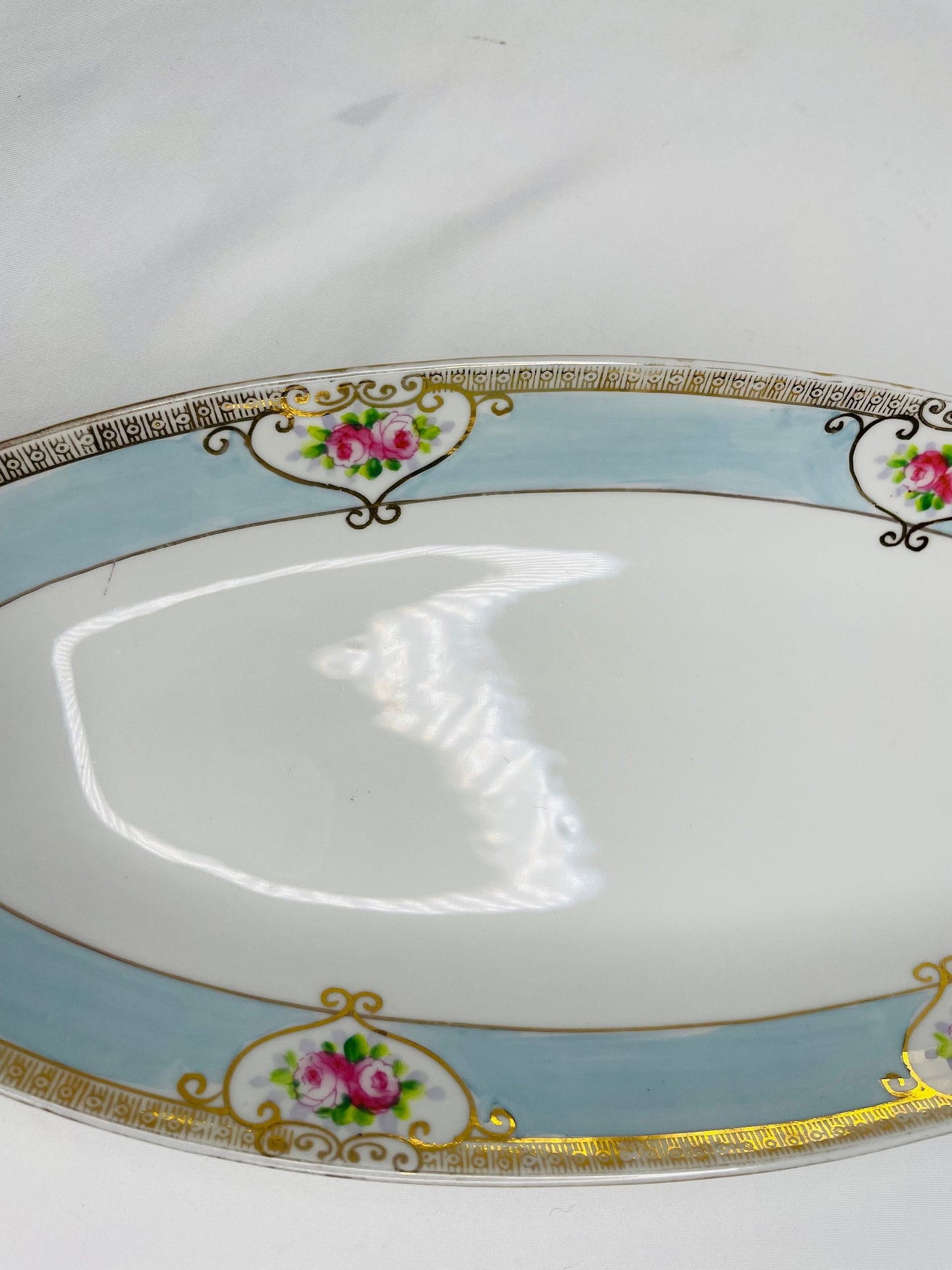 Nippon Hand Painted Oval Bread Serving Tray/Celery Dish with 4 Dipping Trays