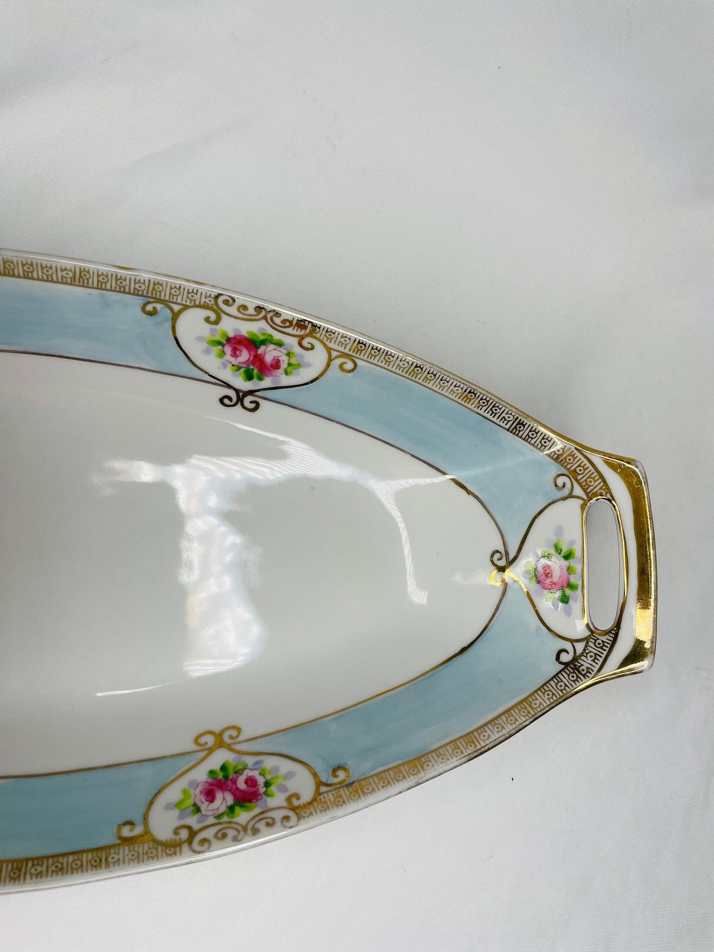 Nippon Hand Painted Oval Bread Serving Tray/Celery Dish with 4 Dipping Trays