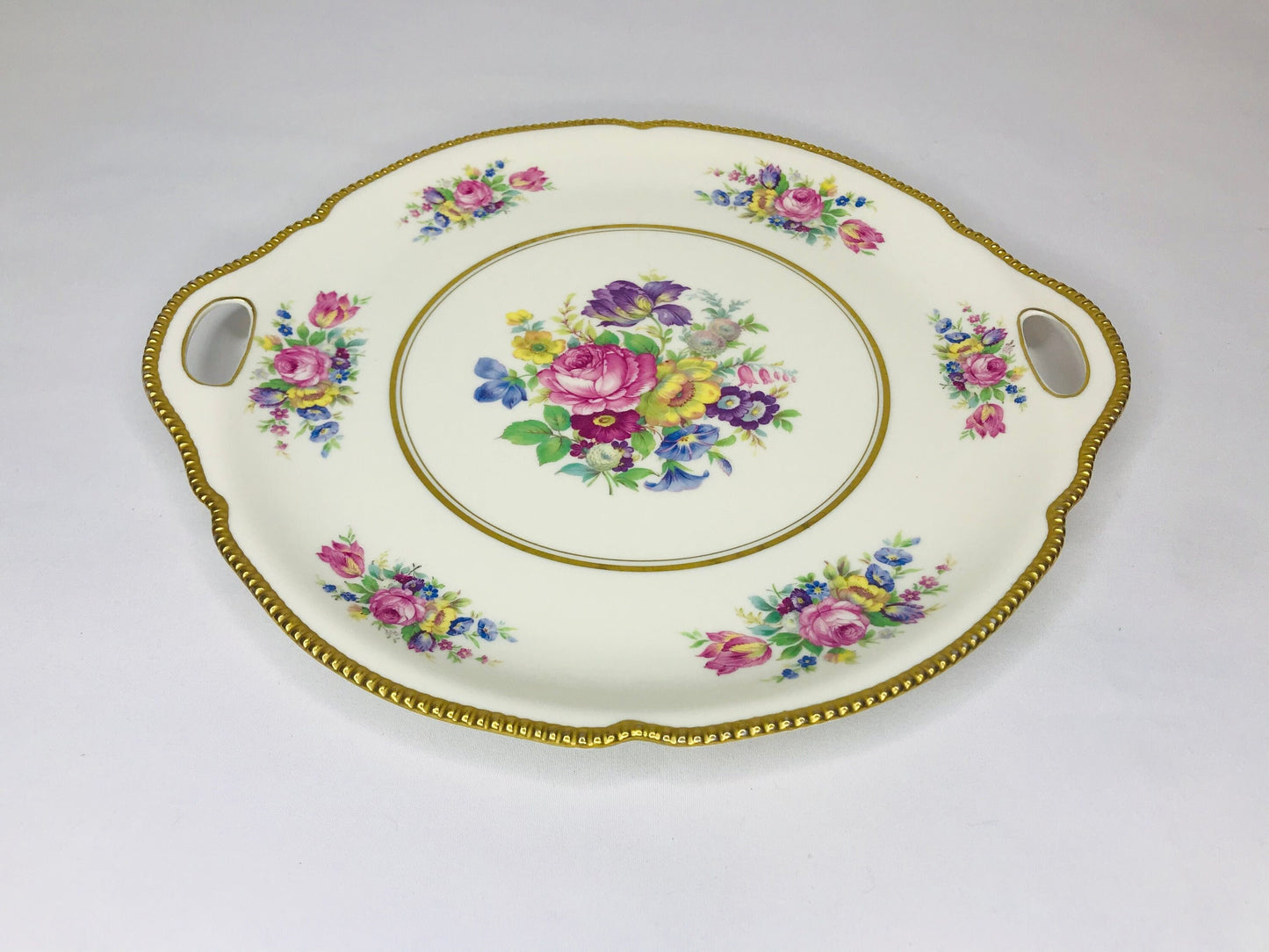 Castleton china castleton rose handled cake plate