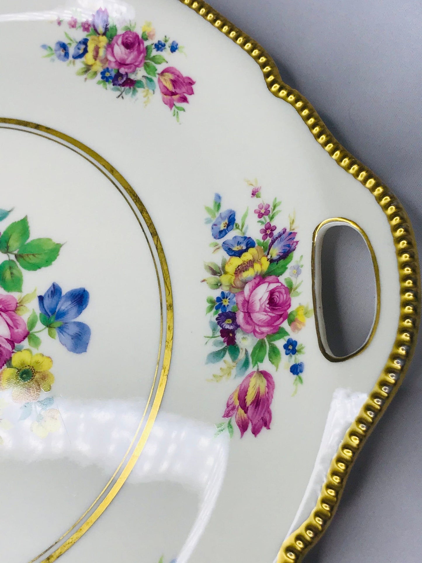 Castleton china castleton rose handled cake plate