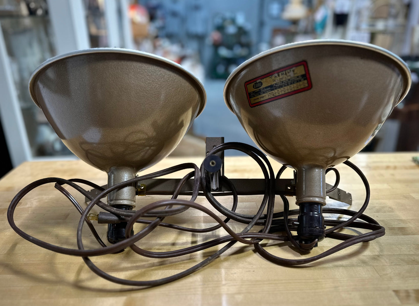 Close-up of Antique Victor Ever-Ready Armlite light with vintage design details