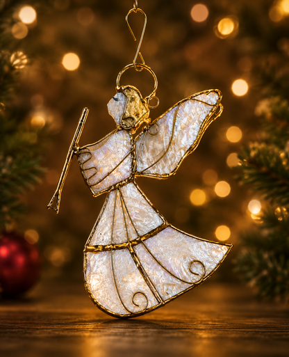 Handcrafted Capiz Shell Christmas Tree Angel Ornament