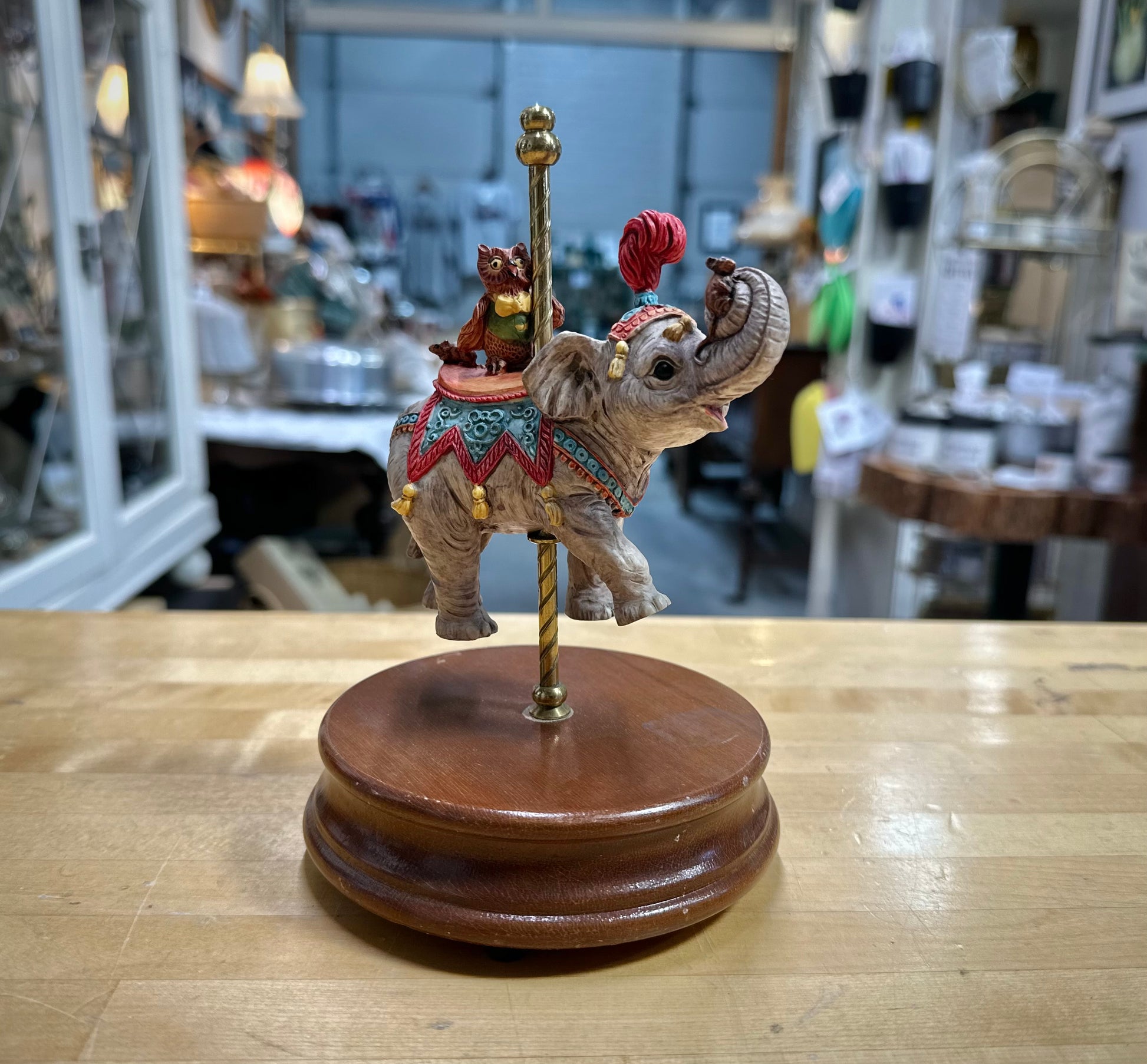 Vintage Carousel Elephant Music Box close view