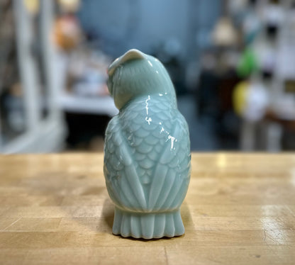 Back view of Ceramic Teal Owl Figurine – colorful vintage decorative owl