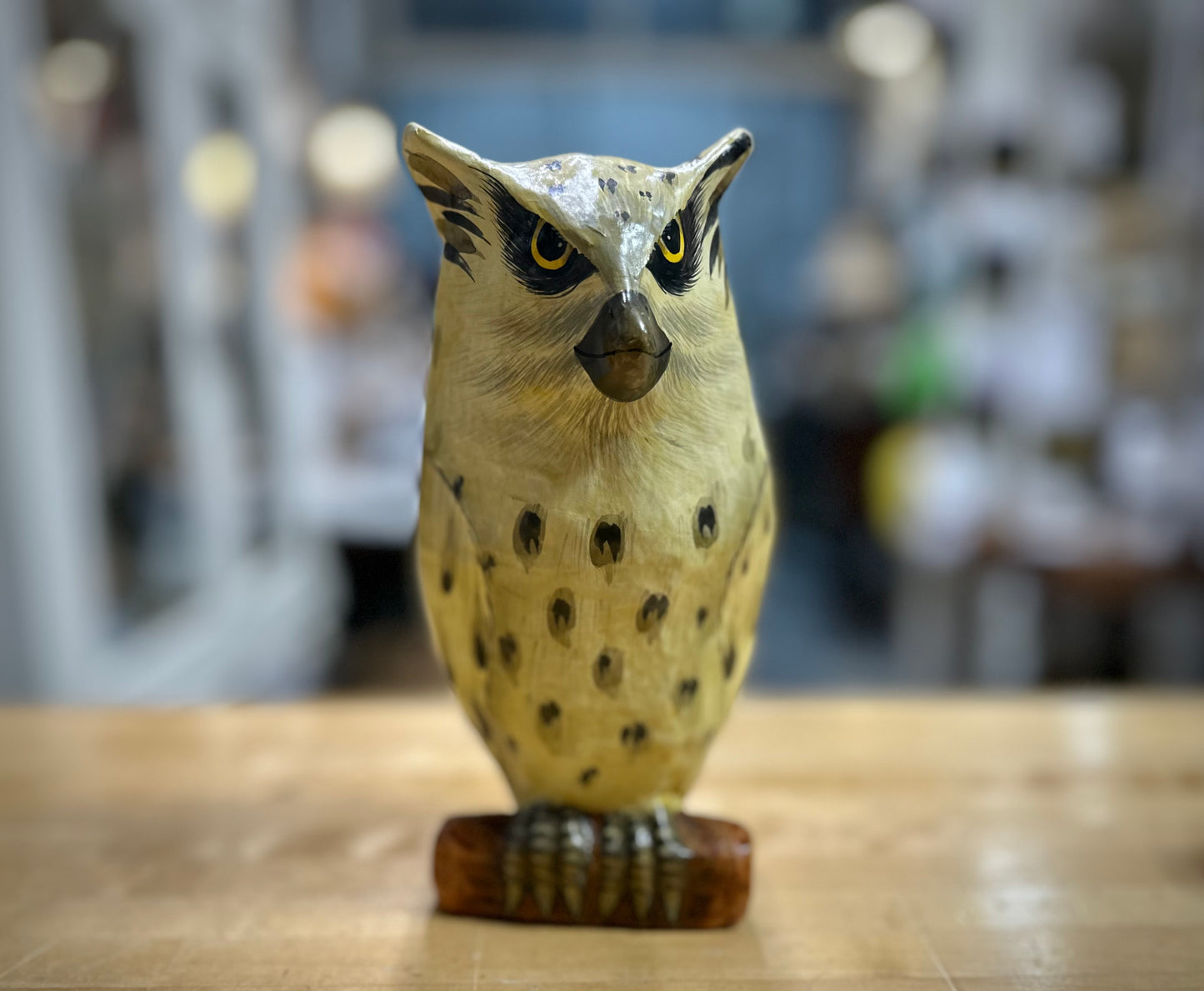 Paper Mache Horned Owl Figurine – vintage handcrafted owl decor