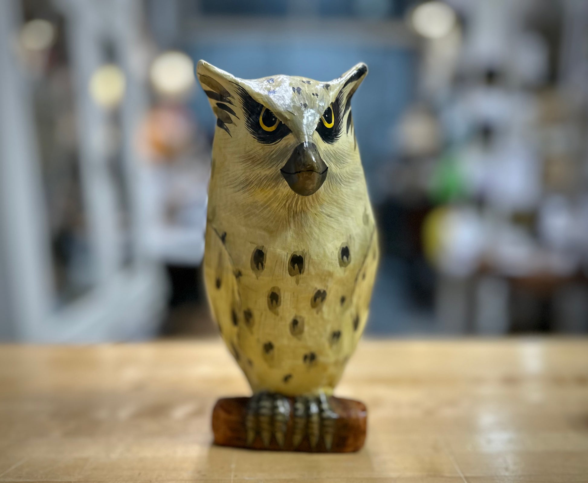 Paper Mache Horned Owl Figurine – vintage handcrafted owl decor