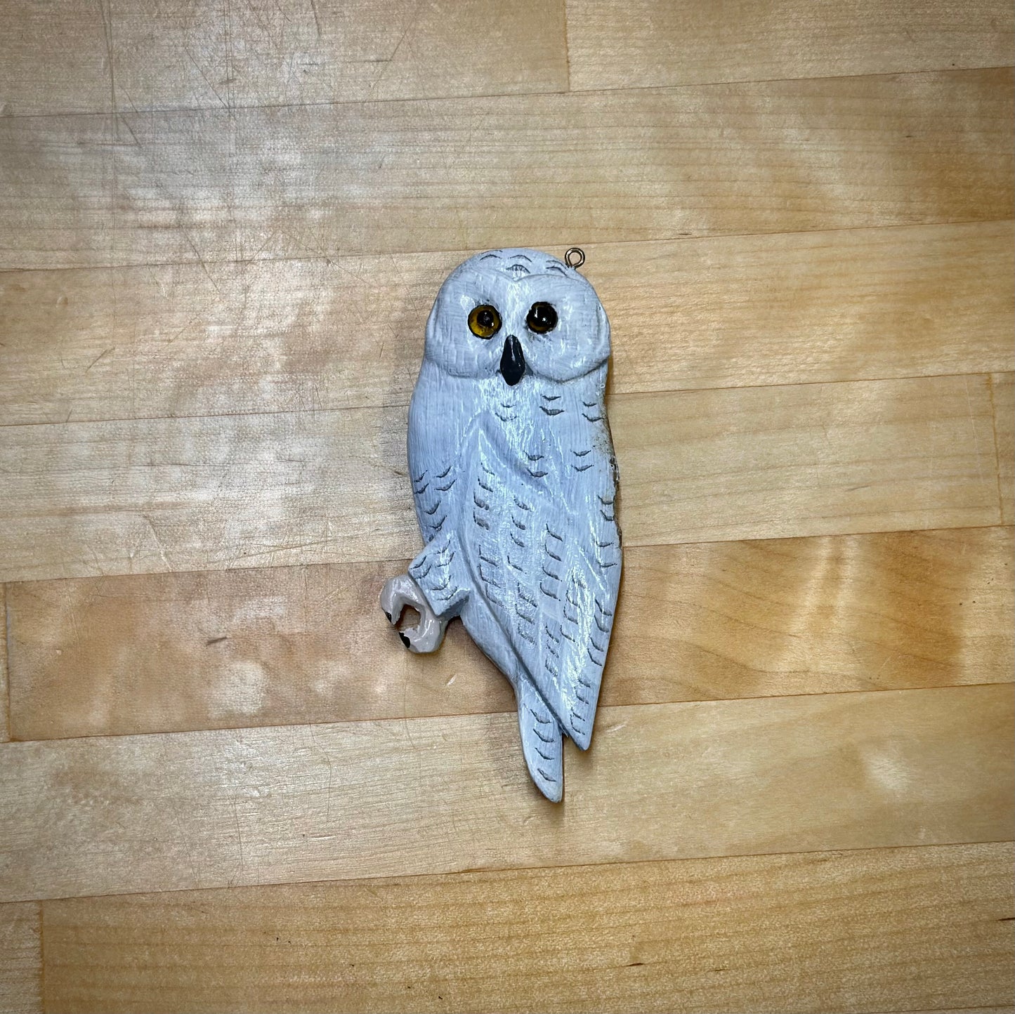 Wooden Snow Owl charm"