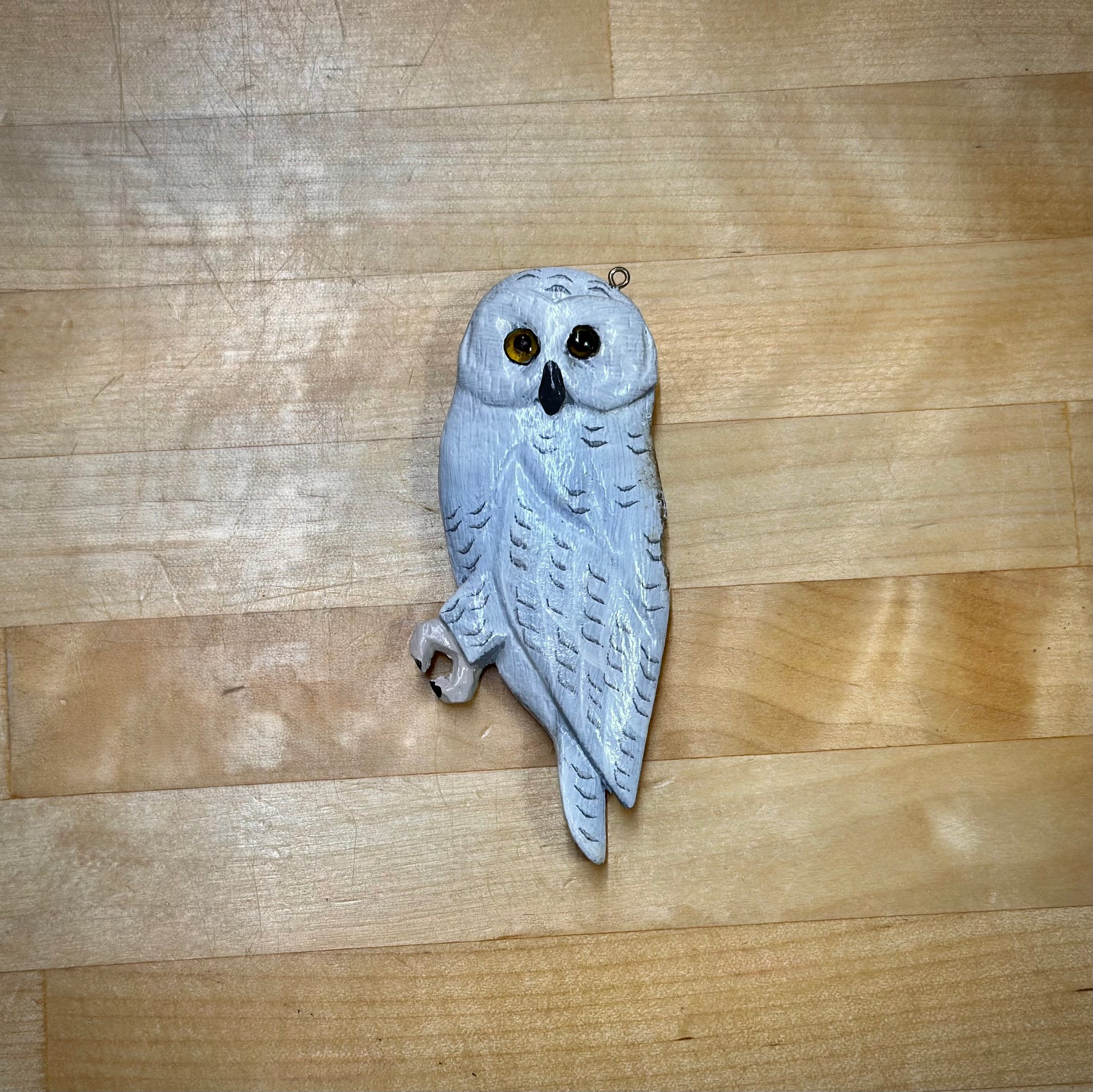 Wooden Snow Owl charm"