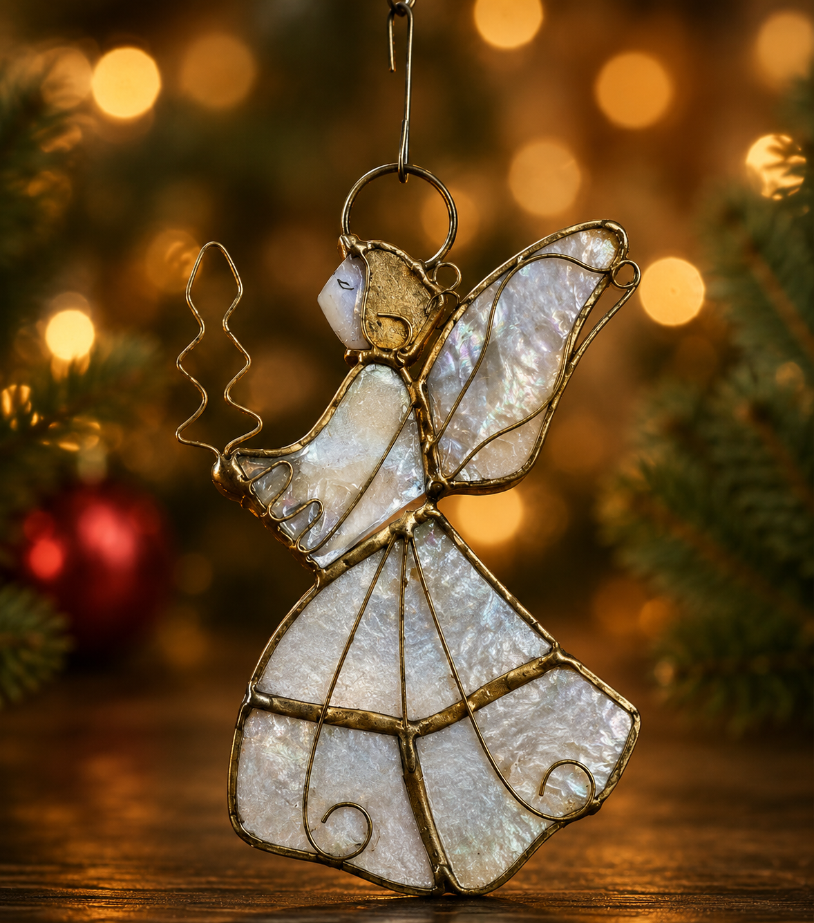 Translucent Capiz Shell Angel Ornament on Tree