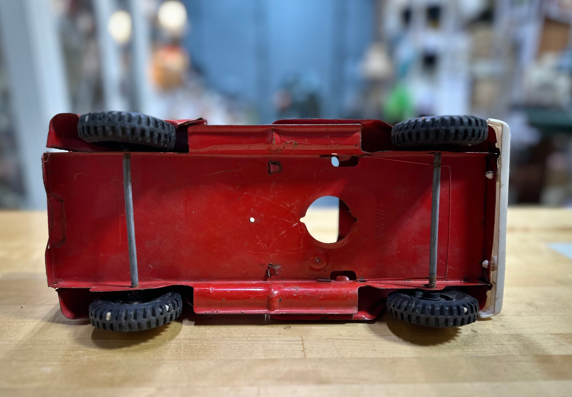Close-up of metal body and authentic design on Buddy L Pickup Truck