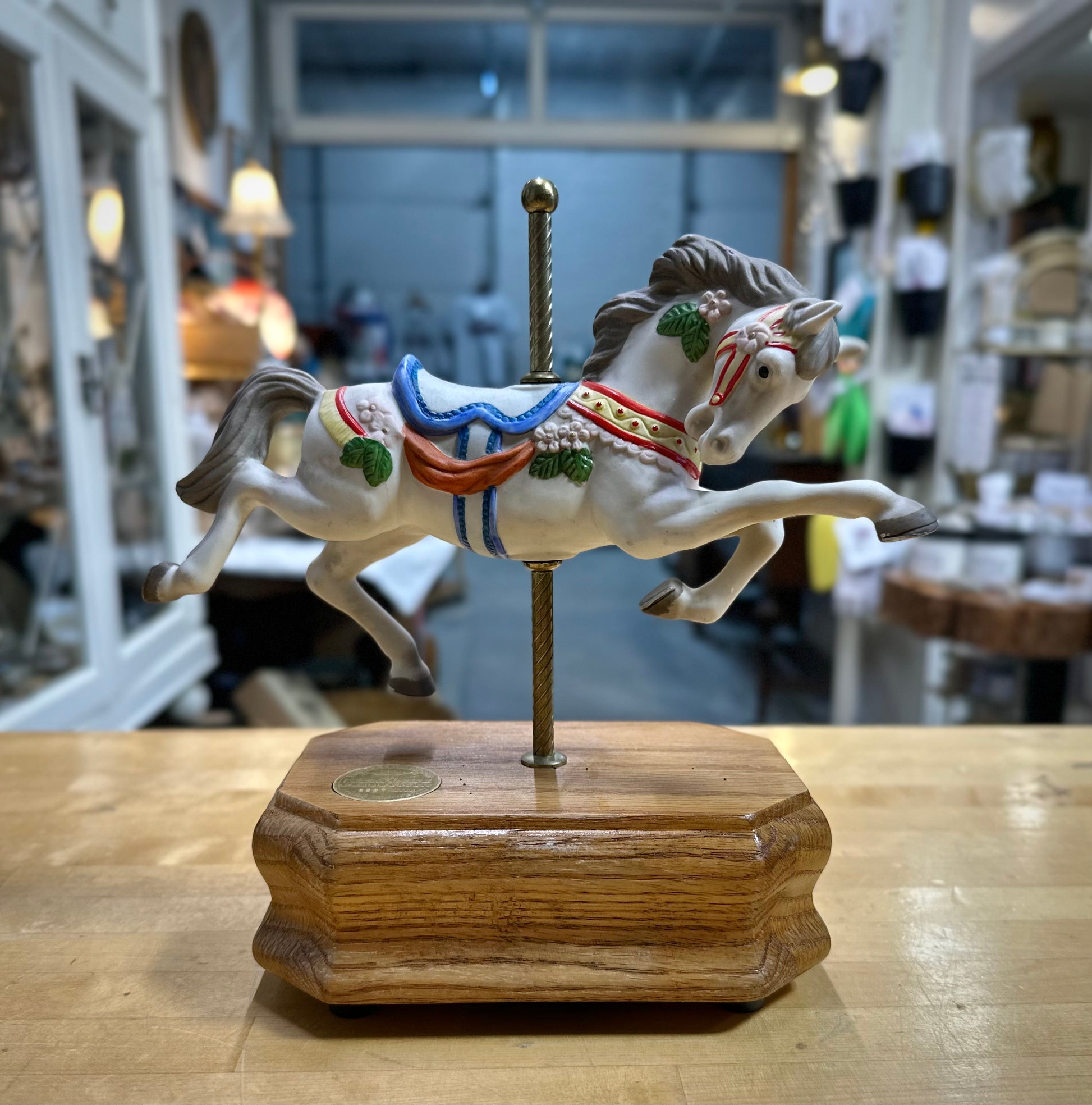 Vintage Carousel Horse Figurine rotating music box