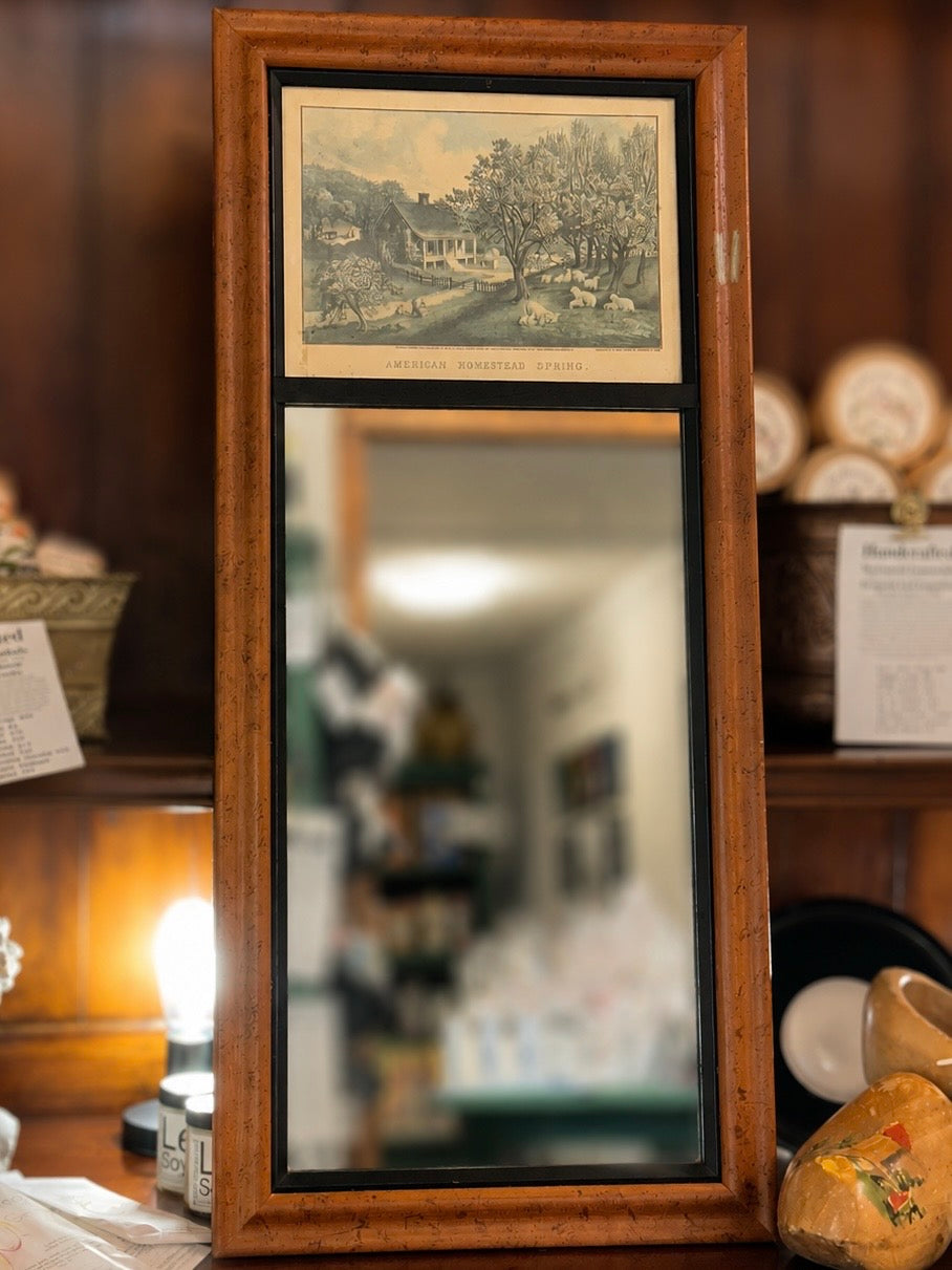 Vintage American Homestead Spring framed wall mirror with wood frame