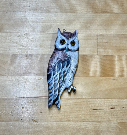 Horned Owl wooden jewelry charm