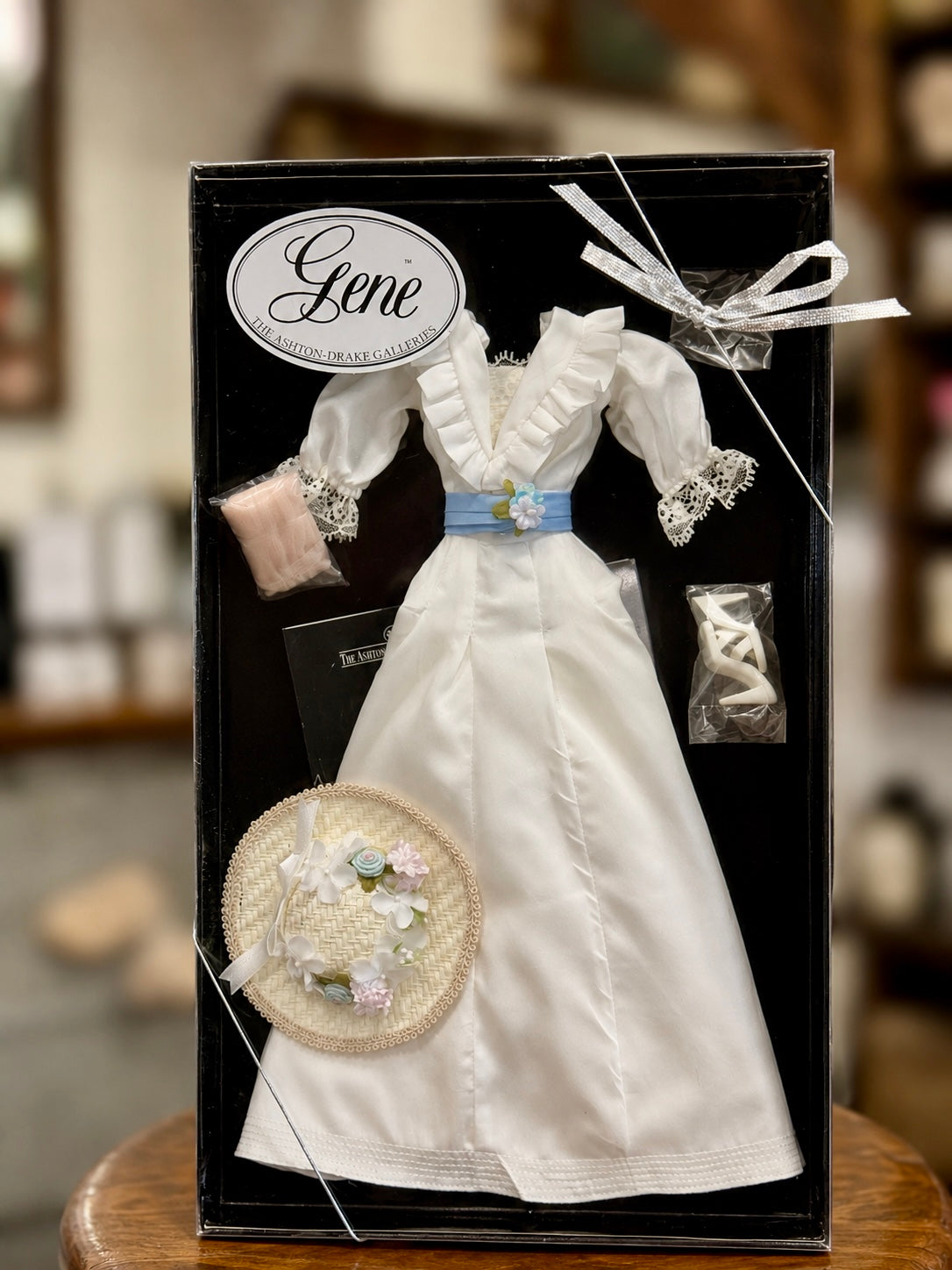 Gene doll white ruffled dress with accessories