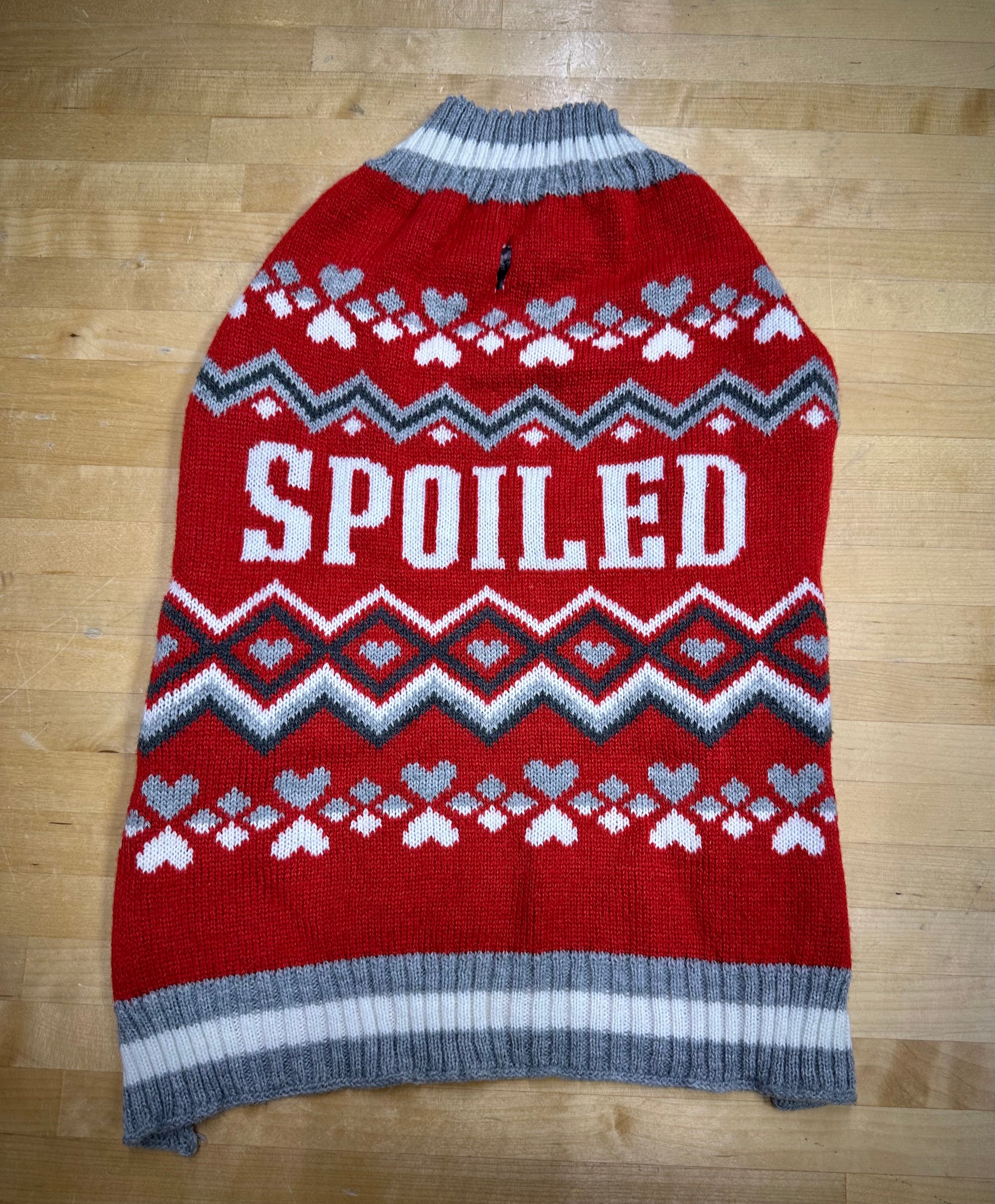 Red dog sweater with hearts