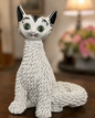 Vintage Italian spaghetti cat ceramic figurine with green eyes