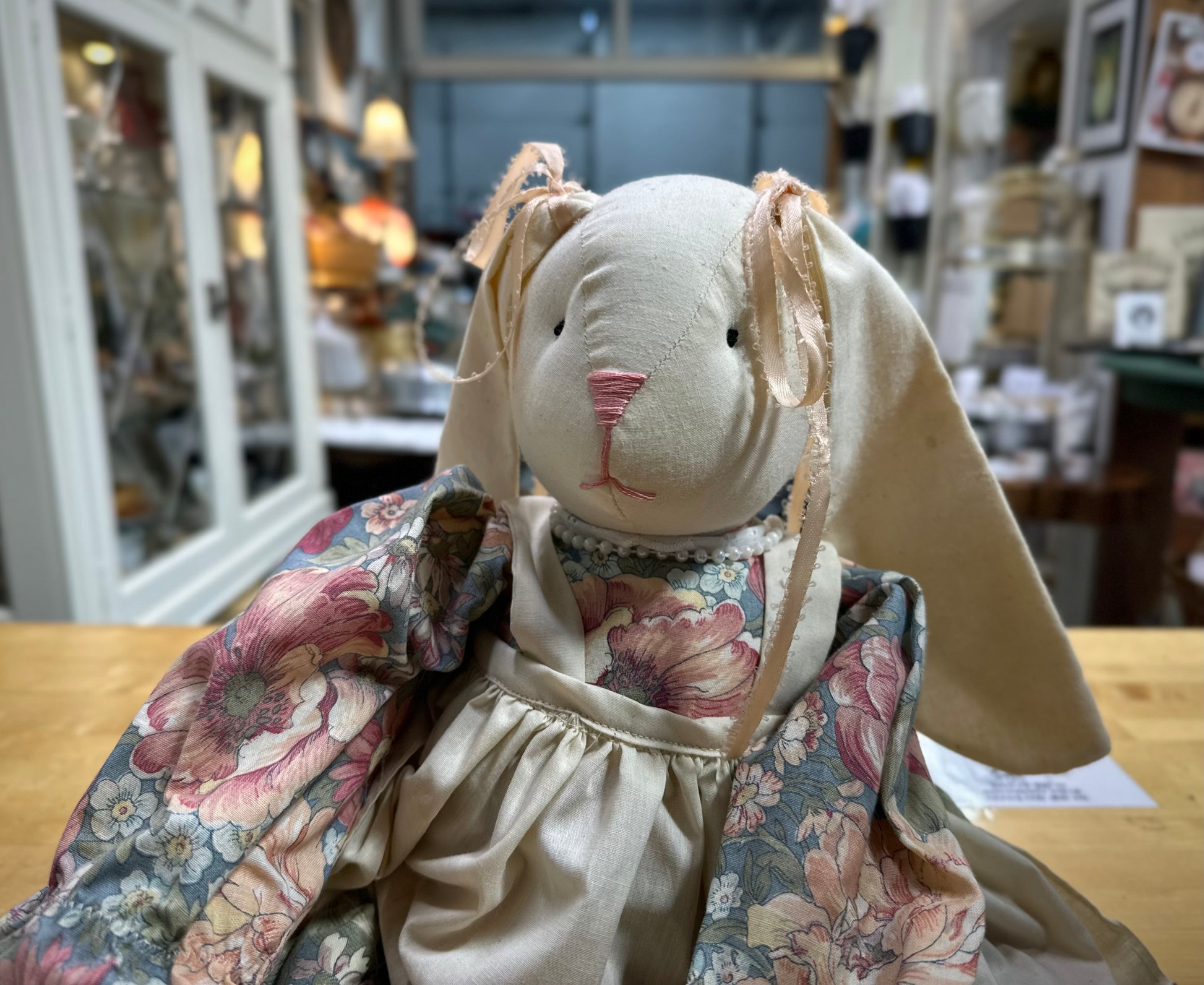 Vintage Pink Bow Rabbit stuffed animal plush