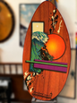 Retro surf skimboard wall art with sunset and surfer