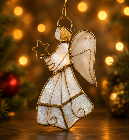 Gold Wire Star Angel Christmas Ornament close-up