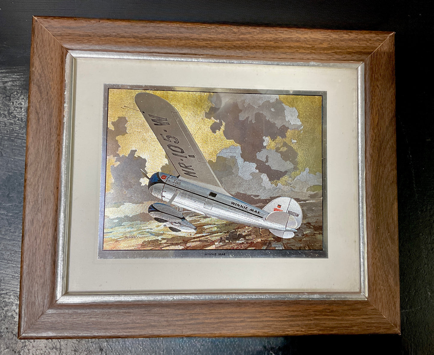 Winnie Mae vintage airplane framed foil artwork