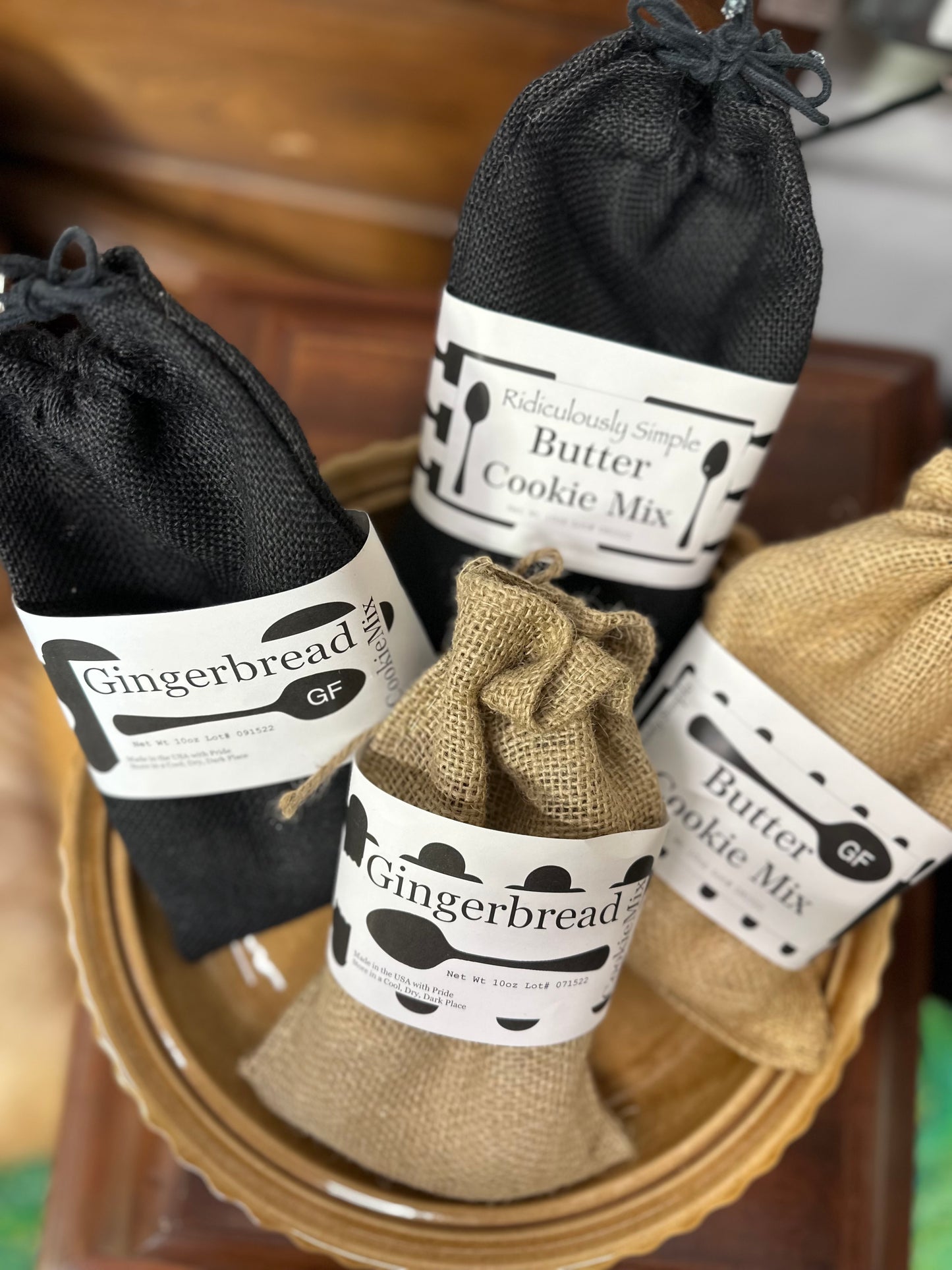 Vintage Cookie Mix in Burlap Bags - Butter, Gingerbread with Gluten-Free Options