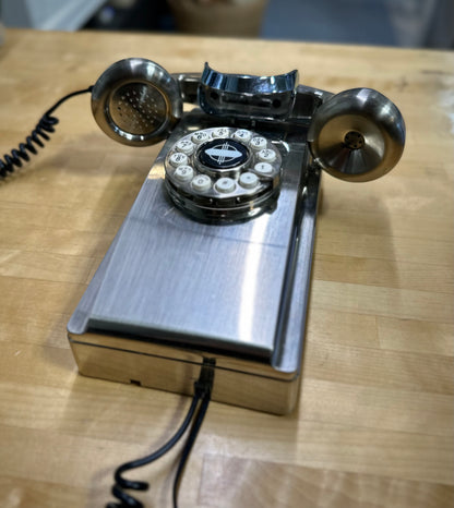 Retro chrome wall-mounted phone side angle