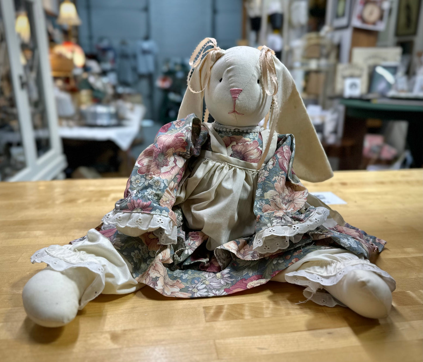 Vintage Pink Bow Rabbit stuffed animal plush
