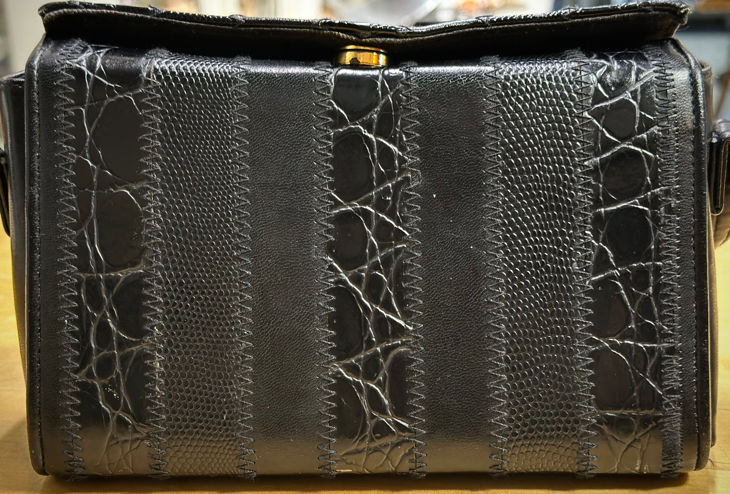 Mixed Black Leather Vintage Handbag