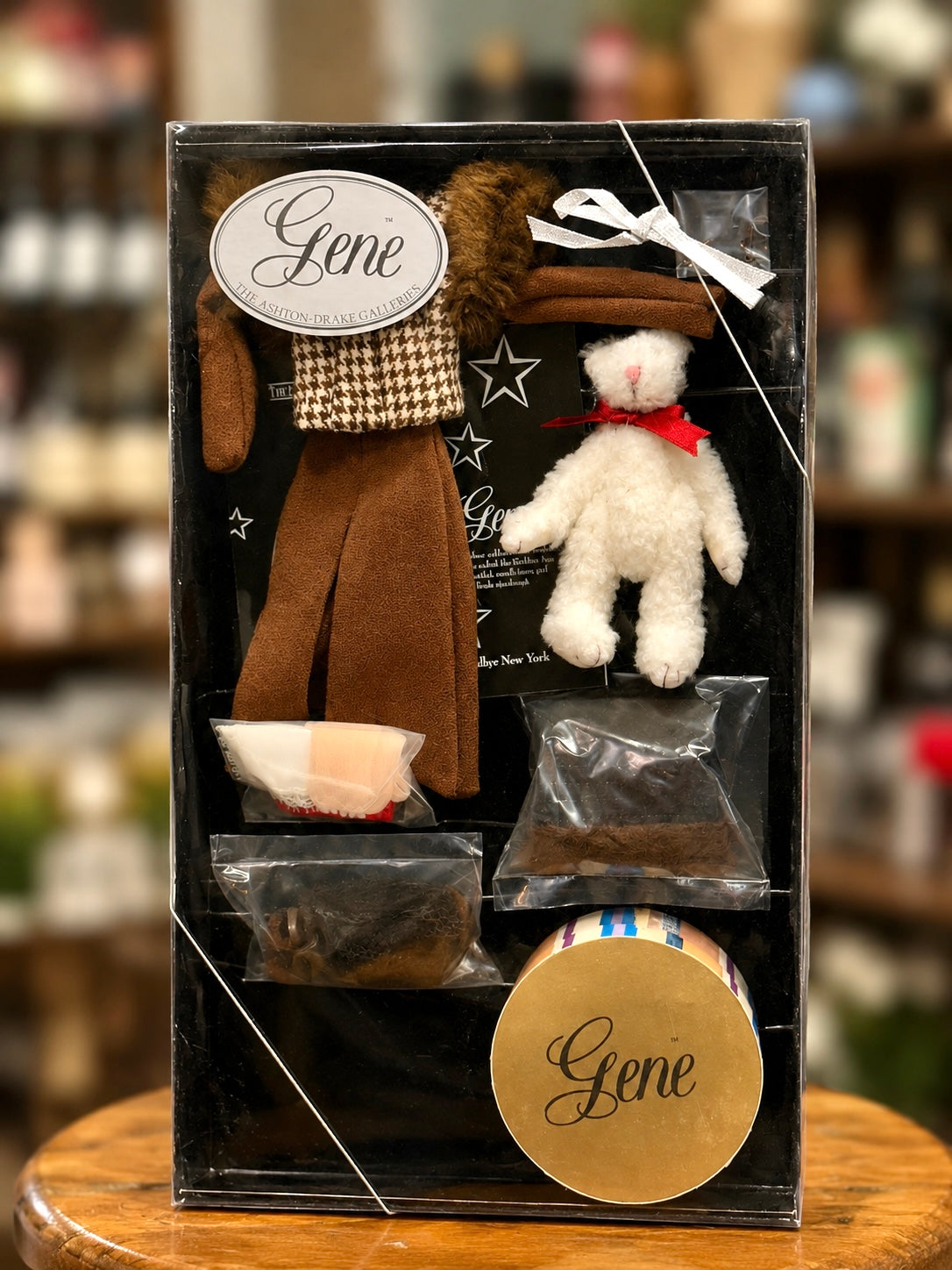 Vintage Gene doll accessory set with teddy bear and scarf