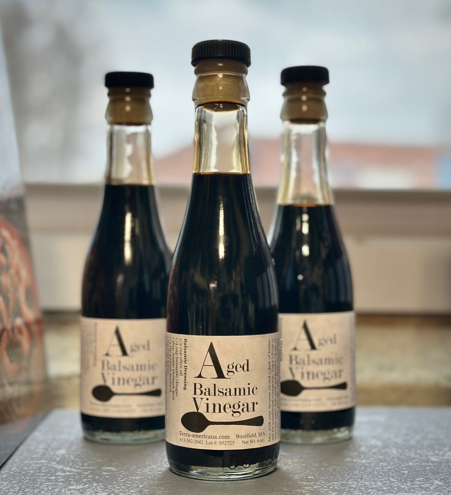 Barrel-aged white balsamic vinegar bottle - artisan gourmet cooking ingredient