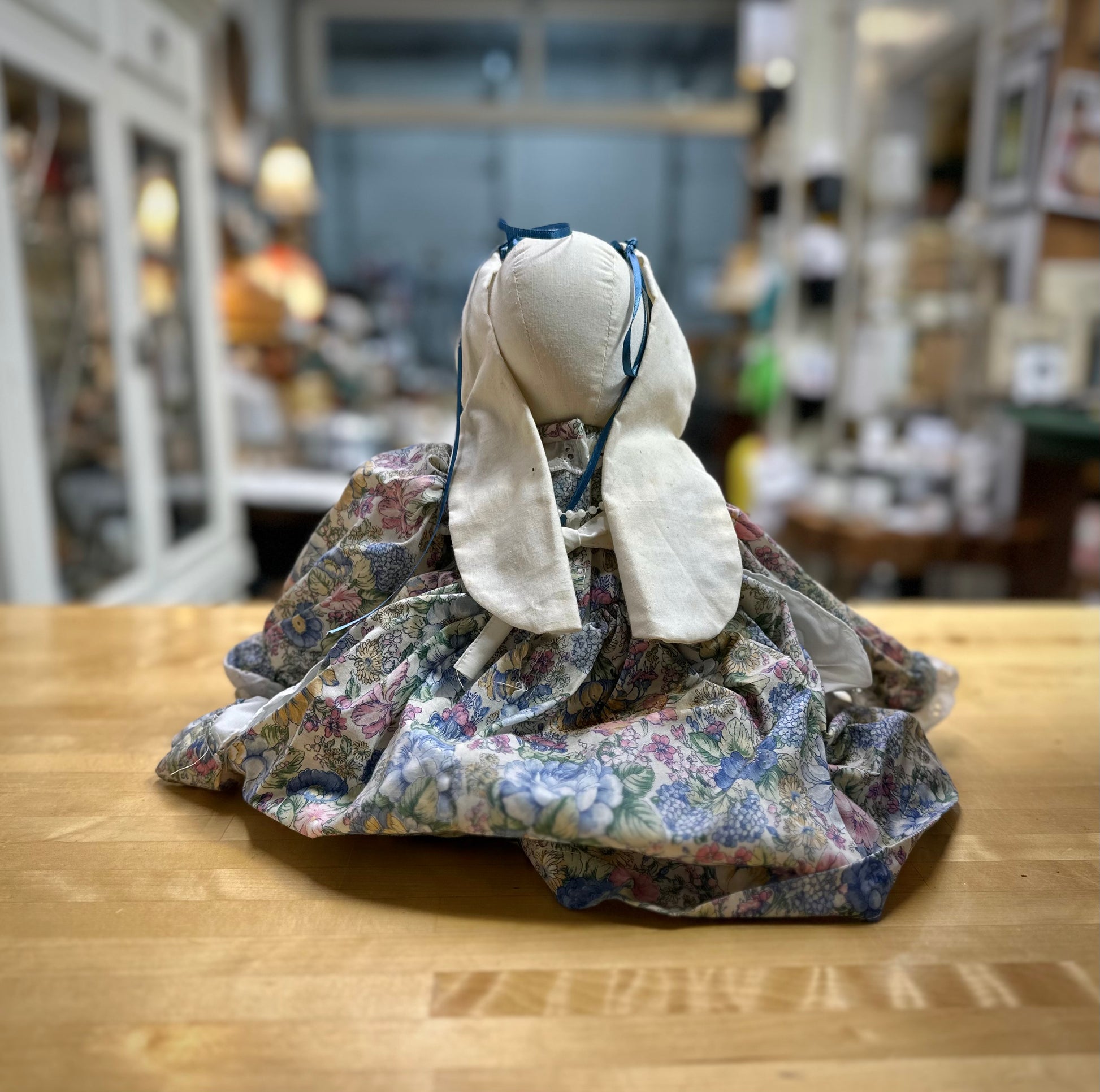 Handmade Blue Bow Rabbit vintage stuffed toy