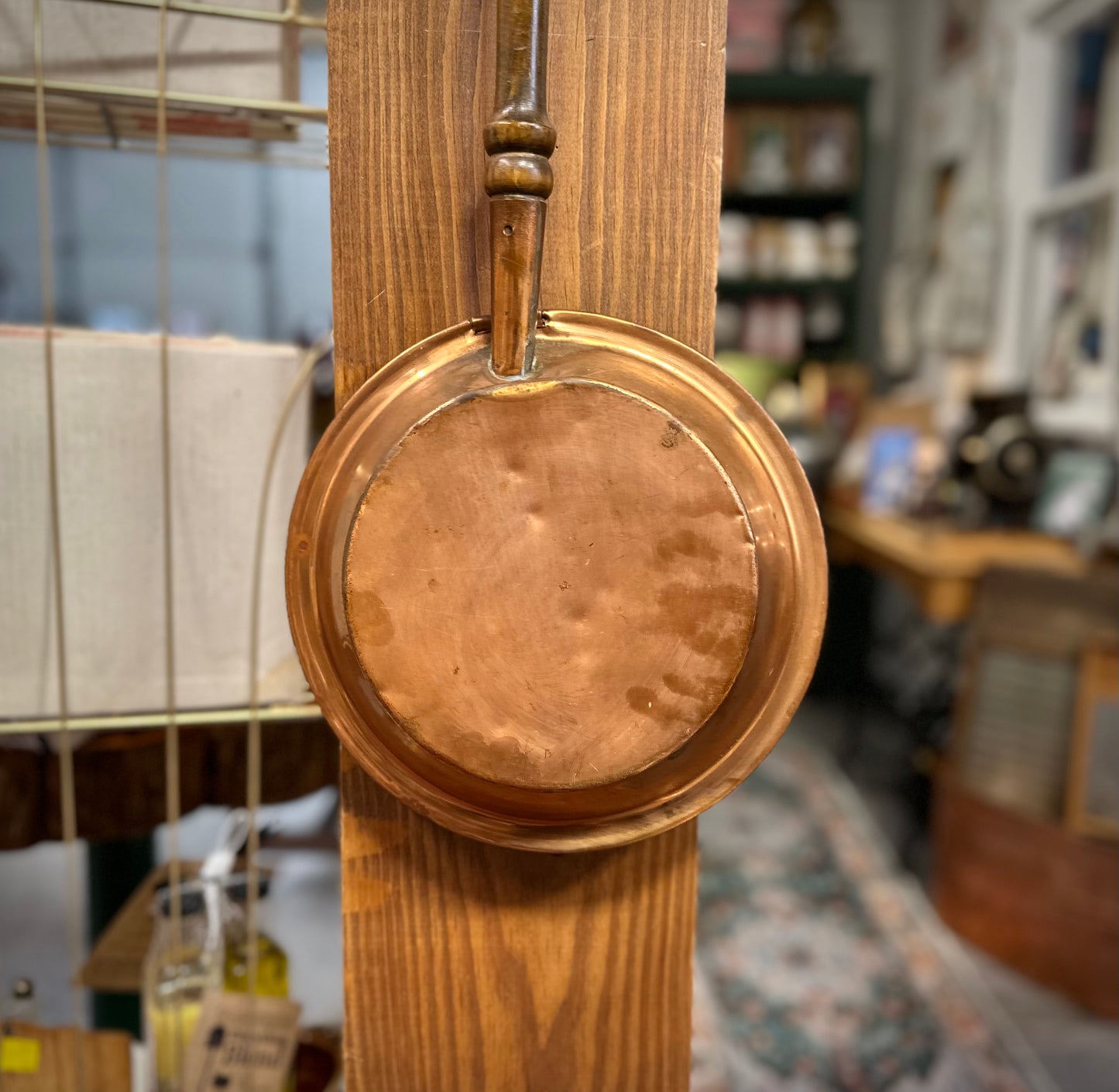 18th-19th Century Antique Copper and Turned Wood Bed Warmer