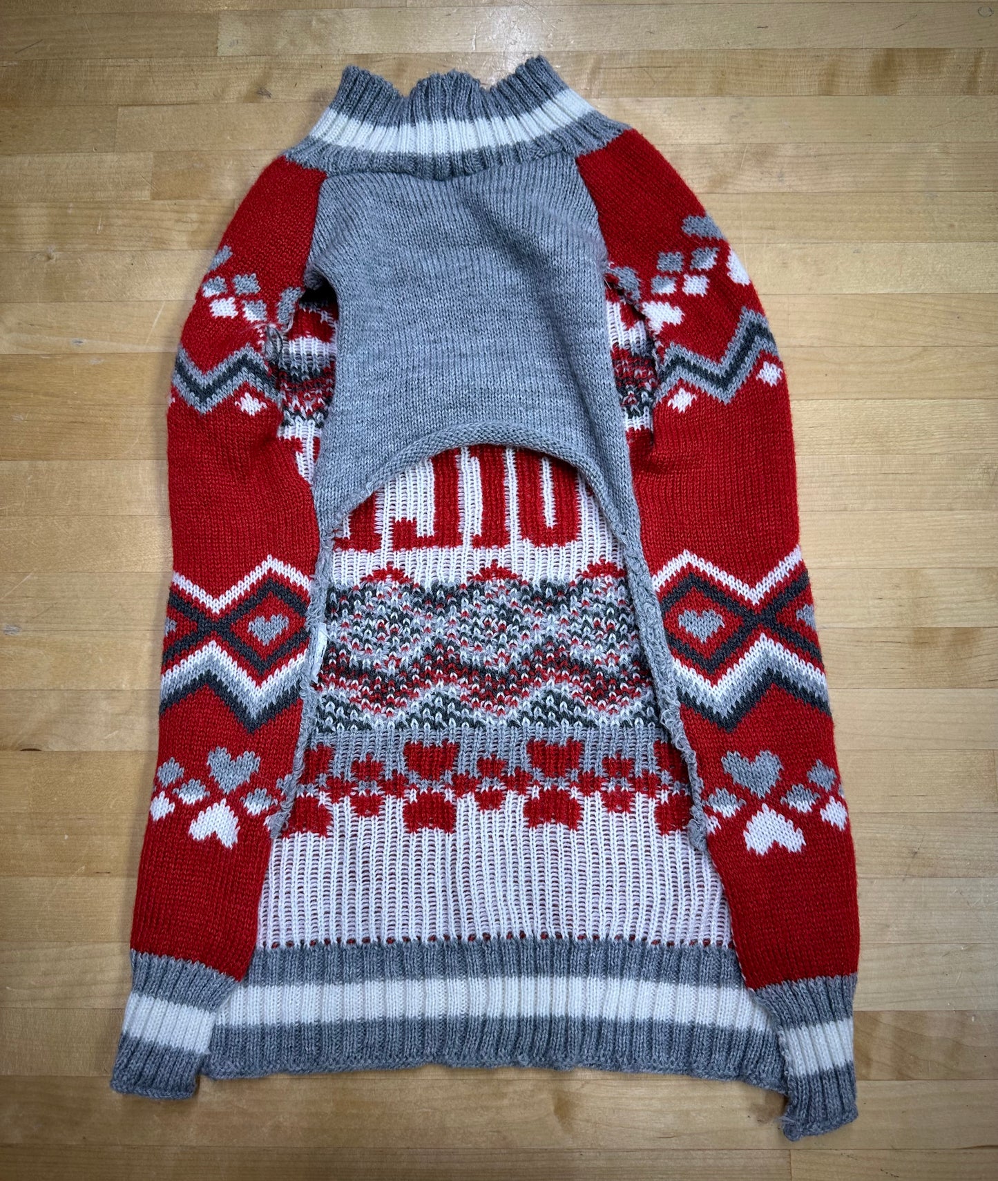 Red dog sweater with hearts