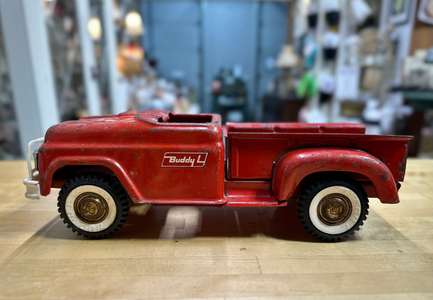 Side view of Vintage 1960’s Buddy L Pickup Truck collectible toy