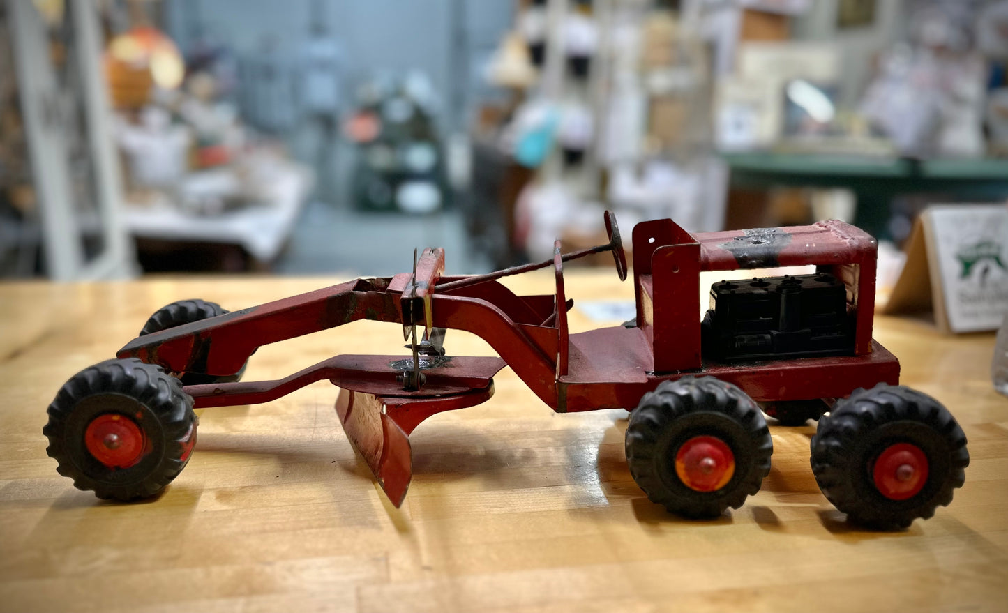 Mid-century pressed steel road grader toy collectible
