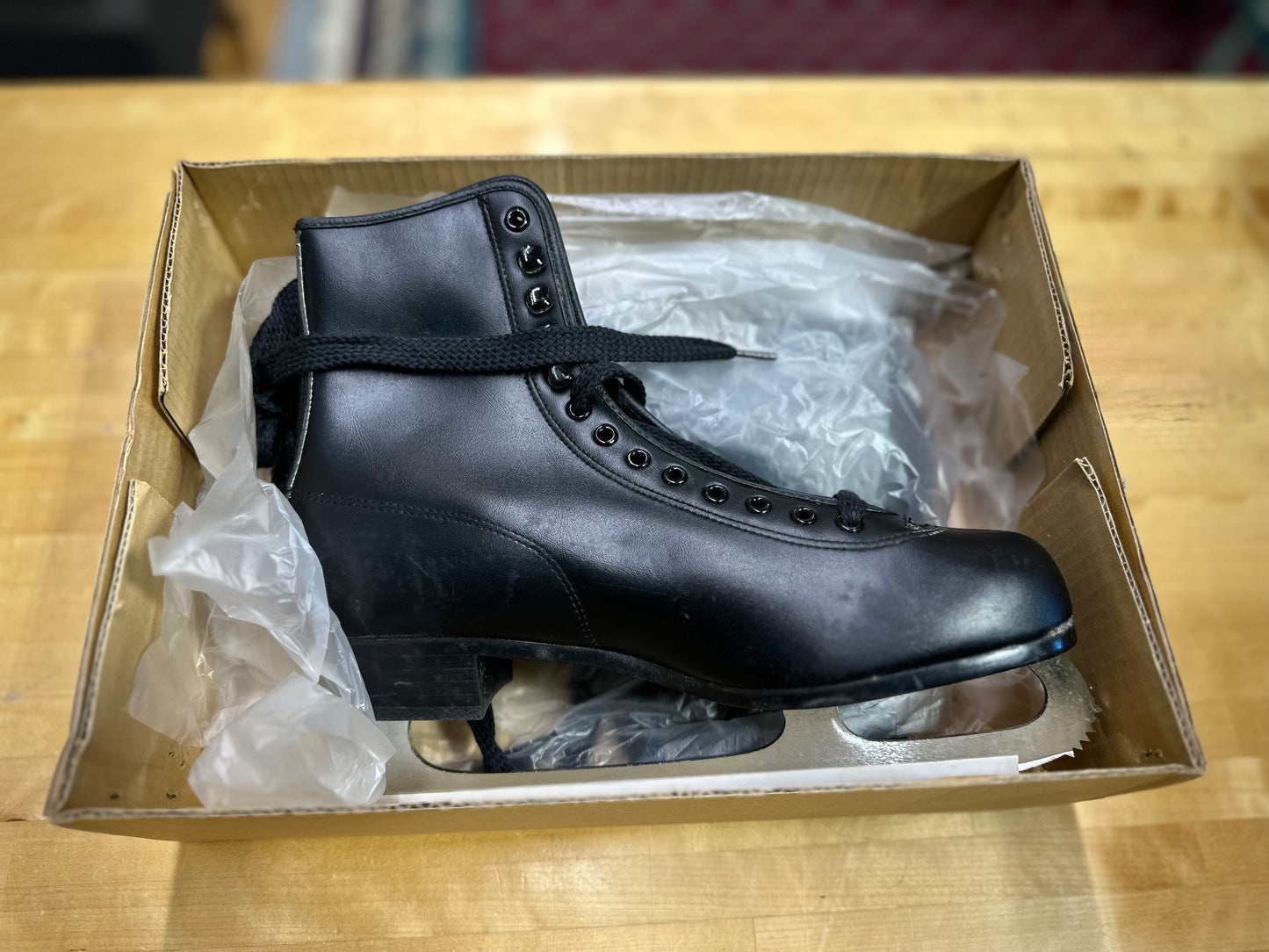 Black Vintage insulated figure skates close-up