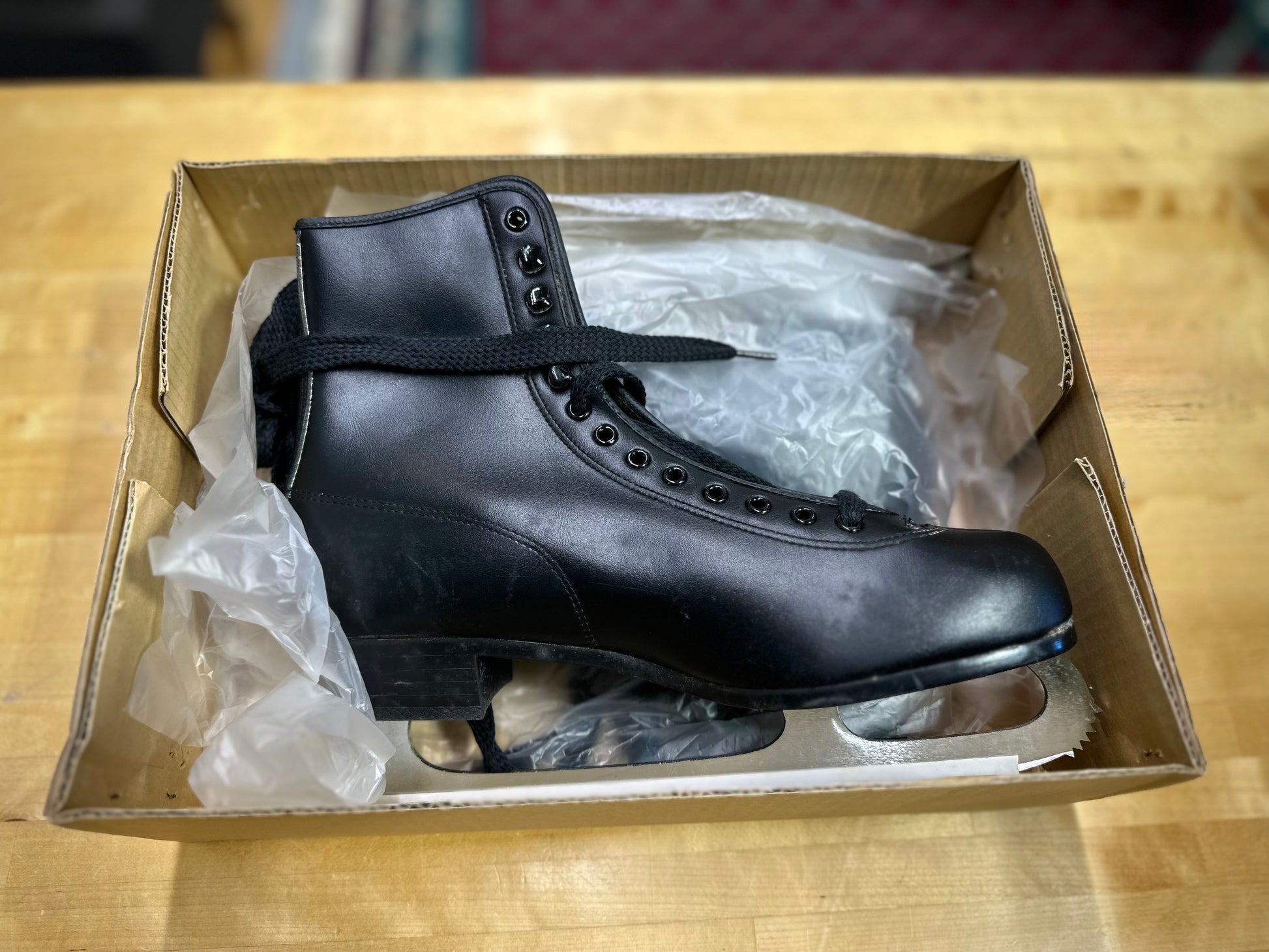 Black Vintage insulated figure skates close-up