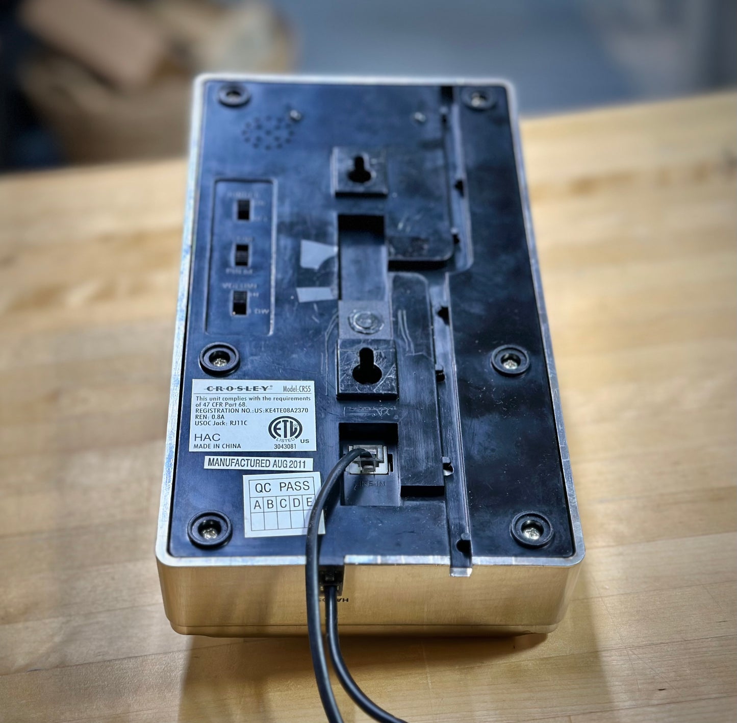 Crosley CR55 vintage-style chrome wall phone back view