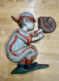 Vintage metal baseball catcher wall plaque Sexton 1970s