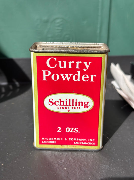 vintage schilling curry powder tin