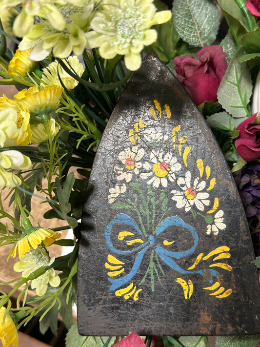 Floral Hand Painted Cast Iron Decor Piece