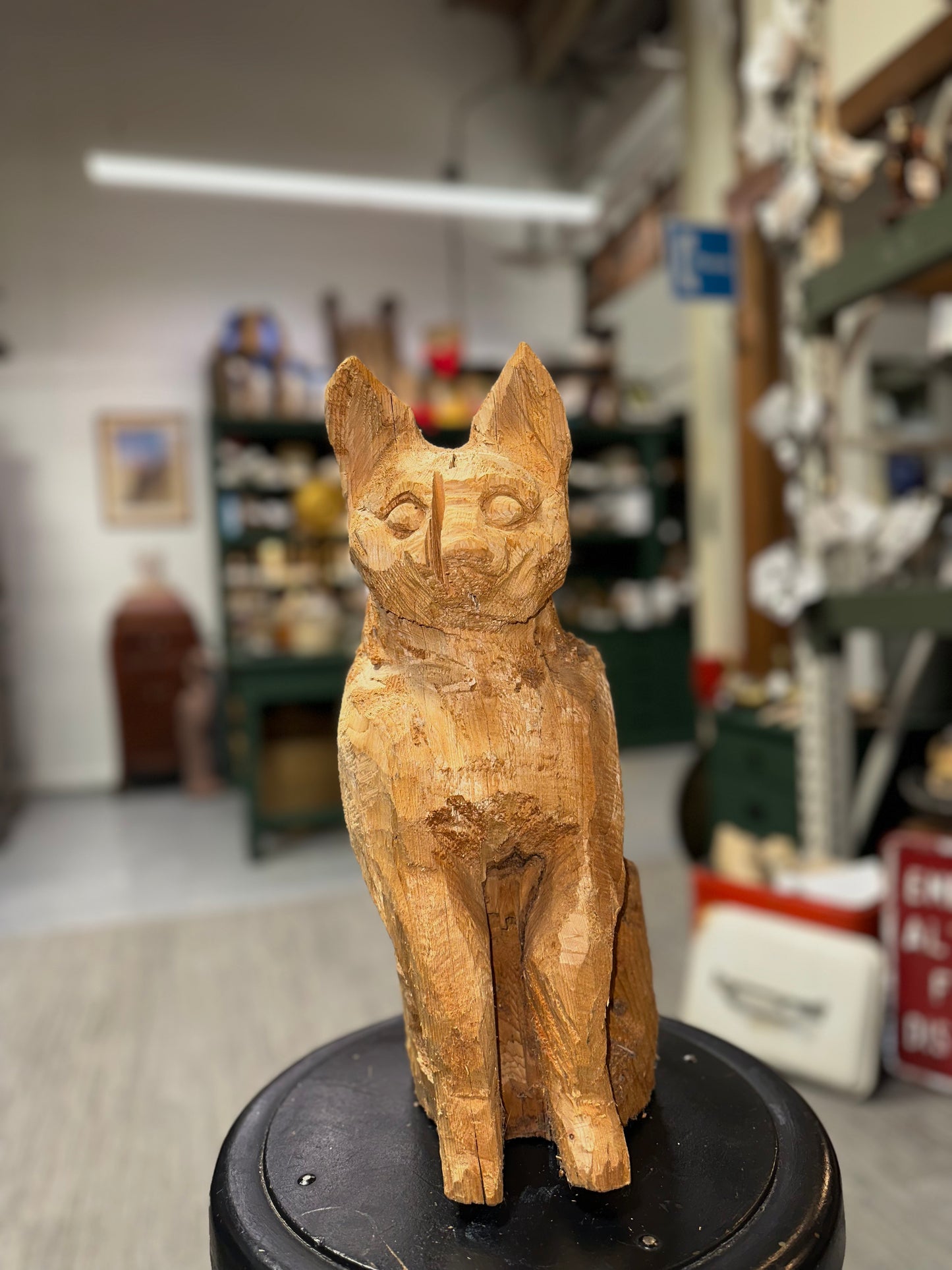 Hand-Carved Wooden Statue Egyptian Cat