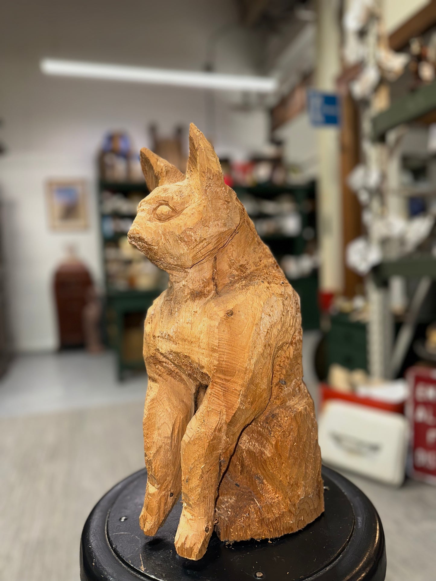 Hand-Carved Wooden Statue Egyptian Cat