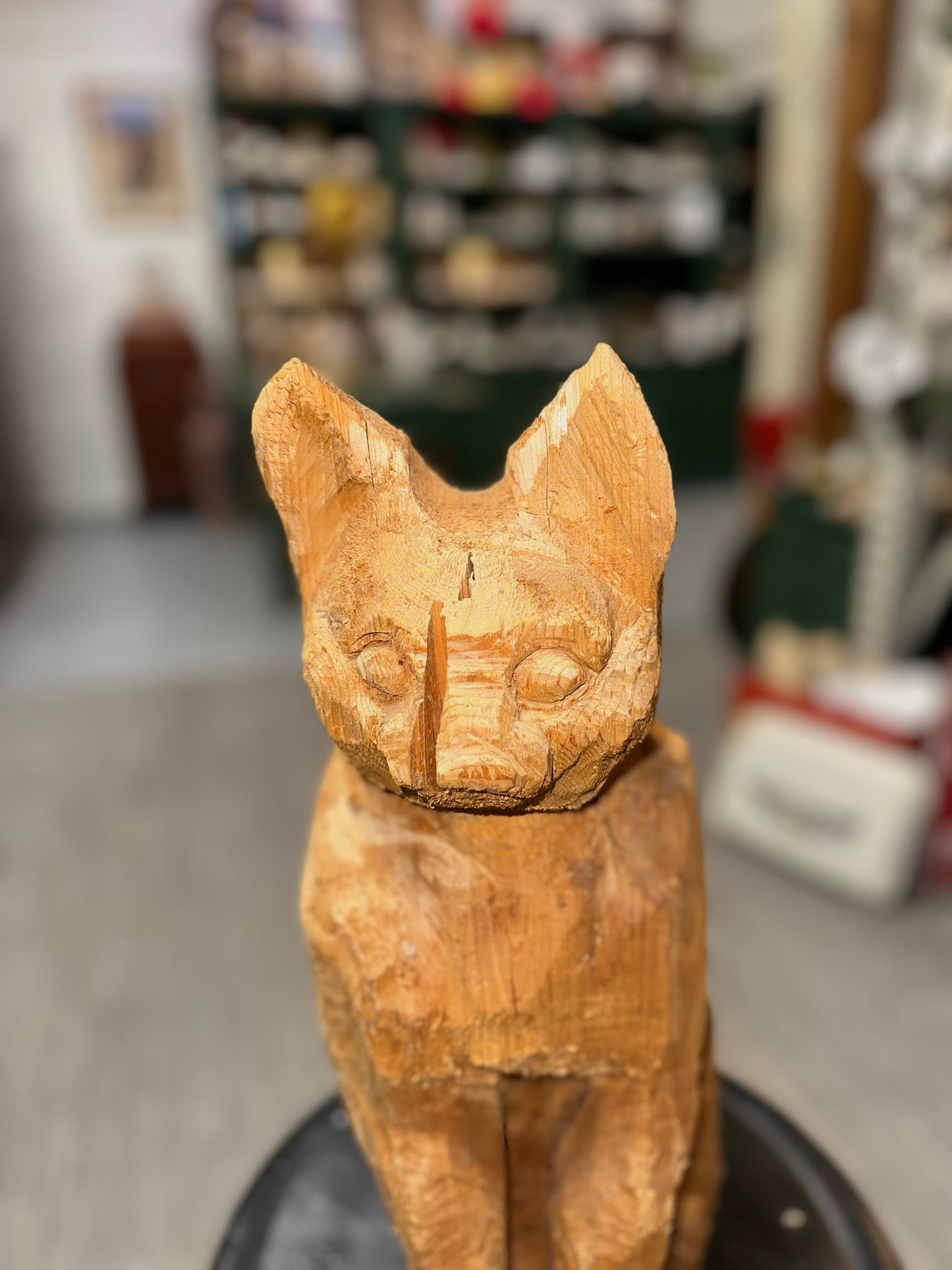 Hand-Carved Wooden Statue Egyptian Cat