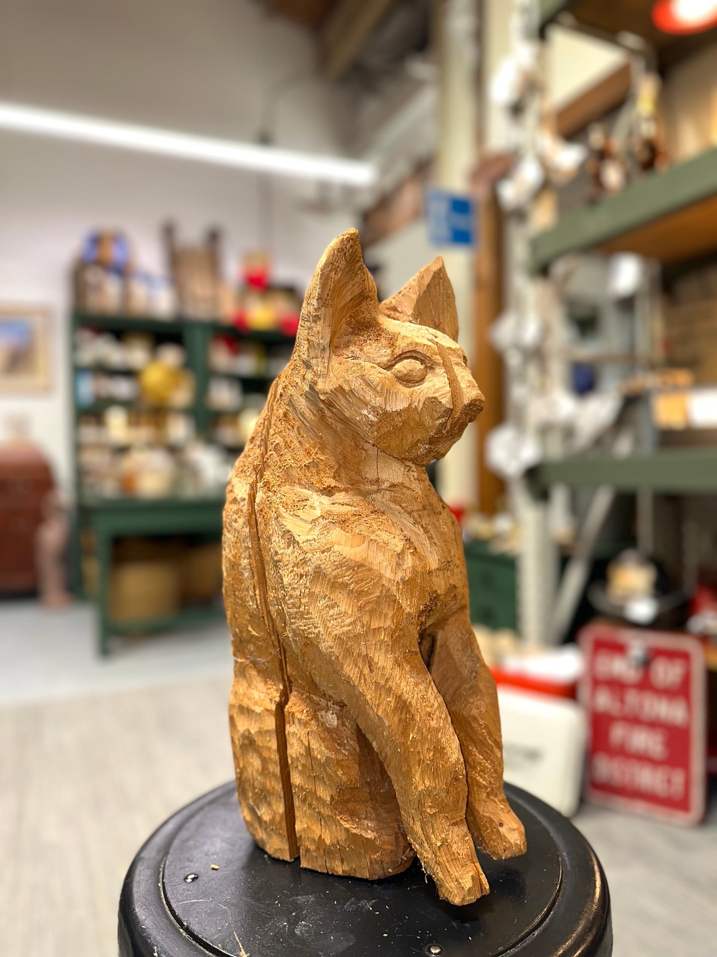 Hand-Carved Wooden Statue Egyptian Cat