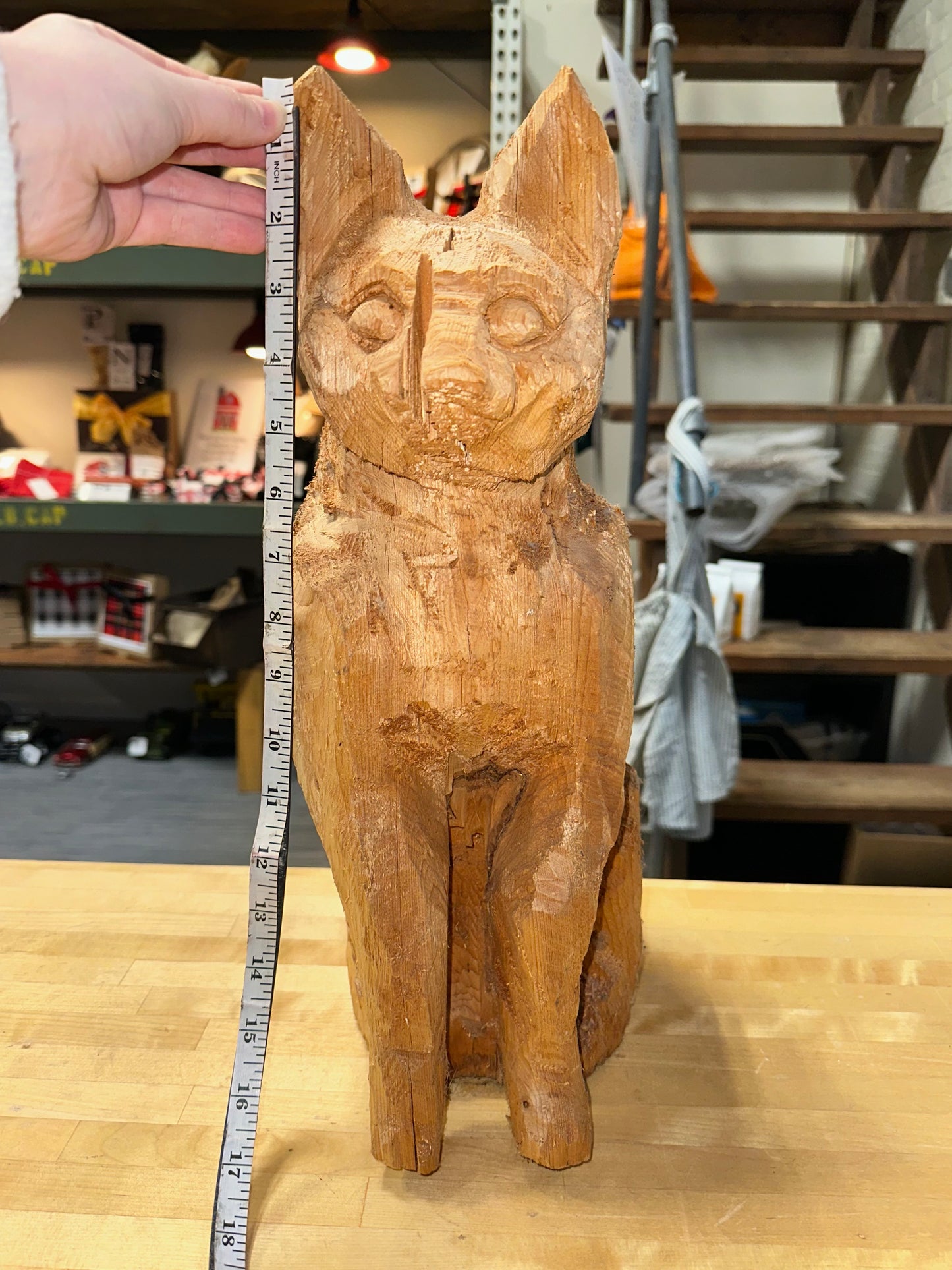 Hand-Carved Wooden Statue Egyptian Cat